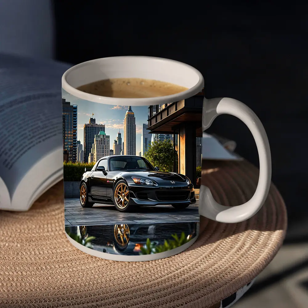 Black Honda S2000 City Skyline Scene – Mugs