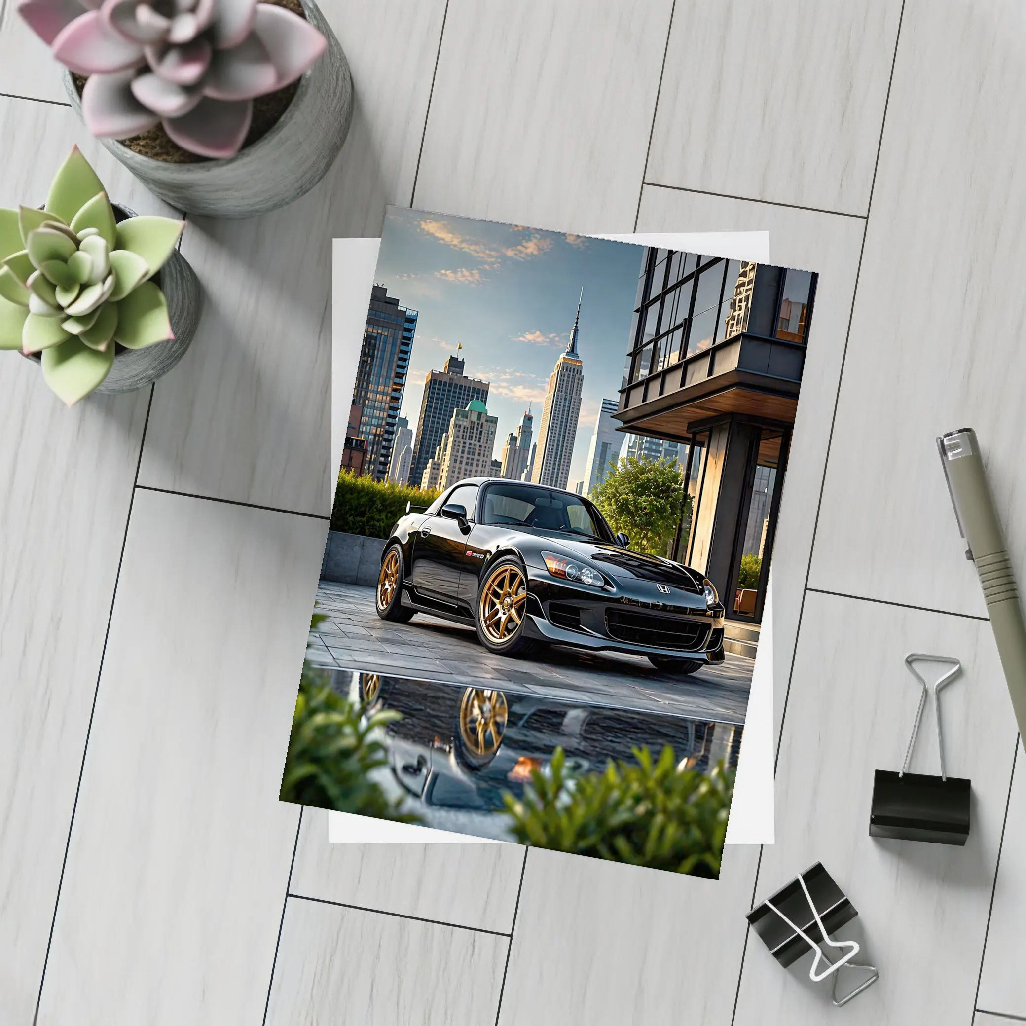 Black Honda S2000 City Skyline Scene – Postcards