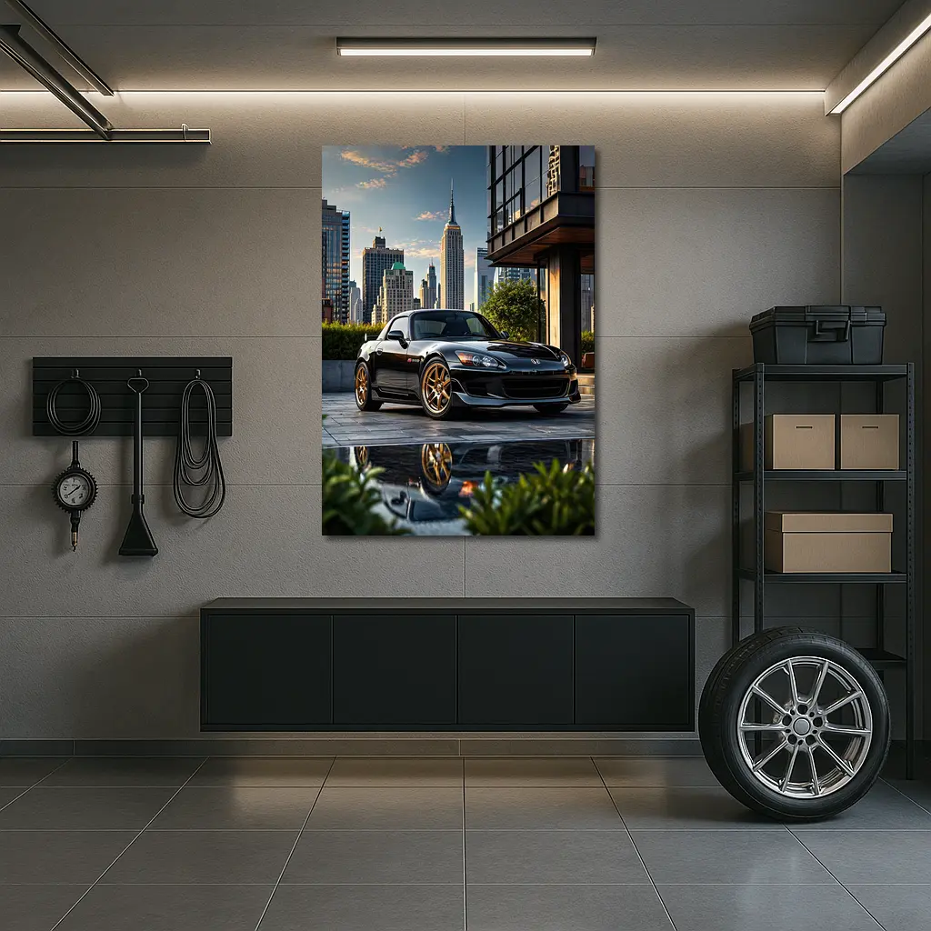 Black Honda S2000 City Skyline Scene – Wall Art