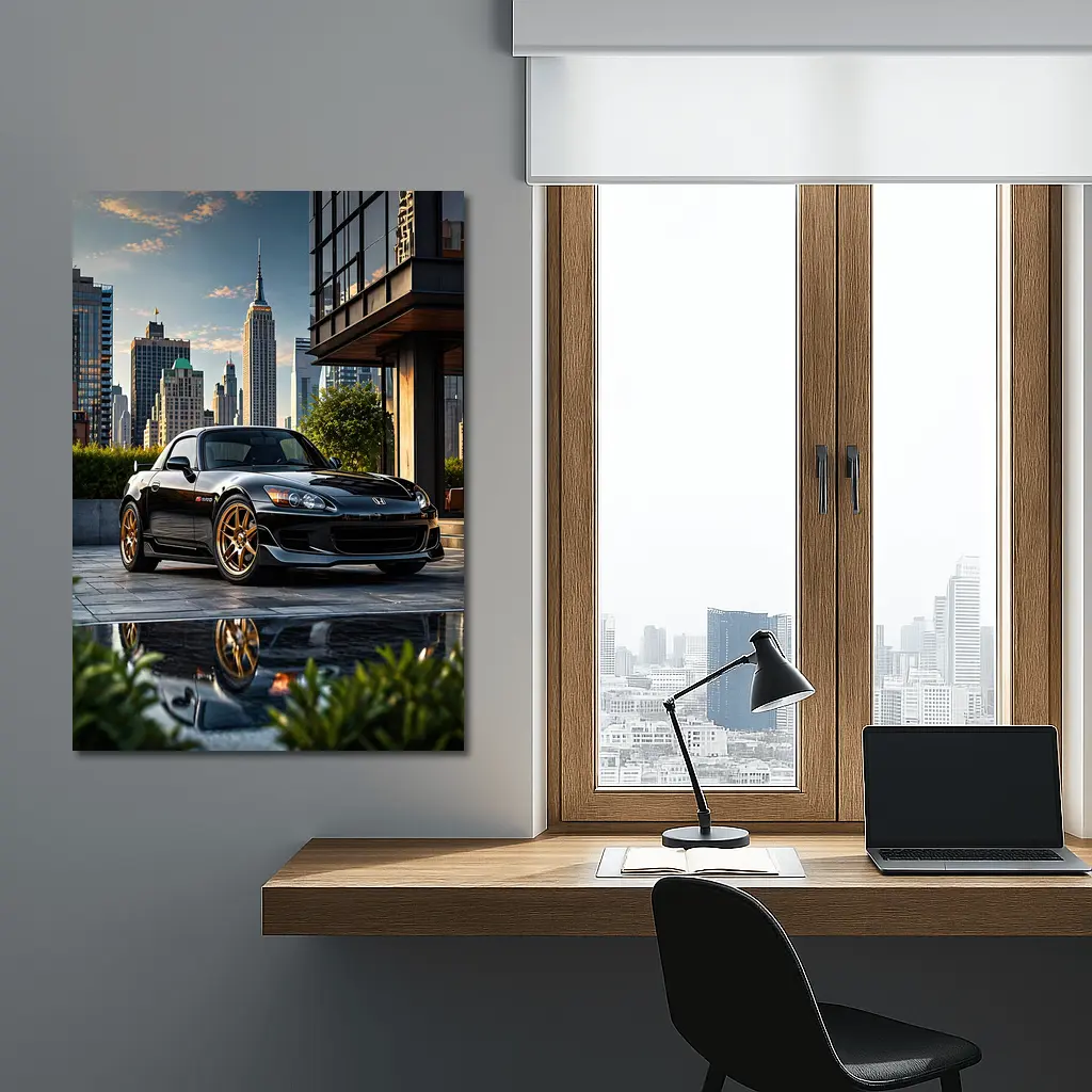 Black Honda S2000 City Skyline Scene – Wall Art