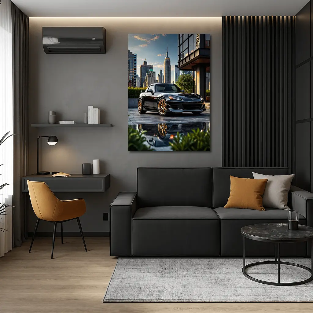 Black Honda S2000 City Skyline Scene – Wall Art