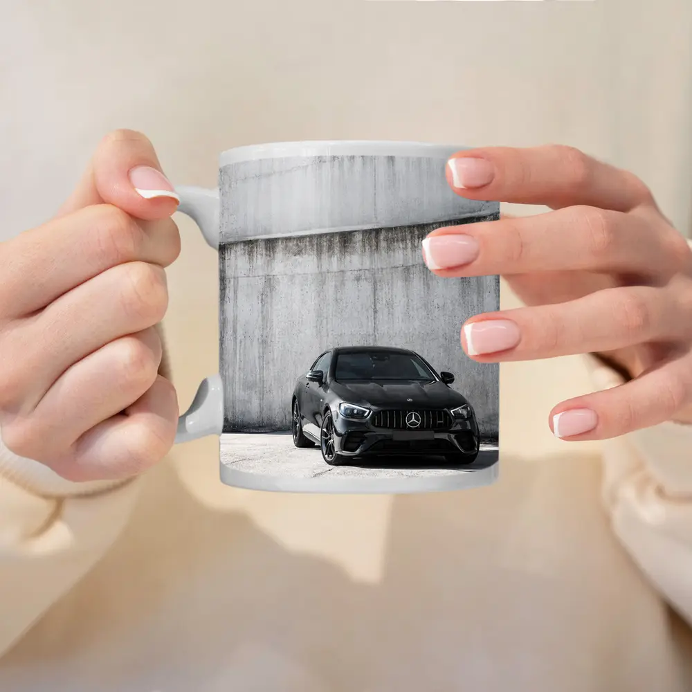 Black Mercedes AMG E Class Mountain Background – Mugs
