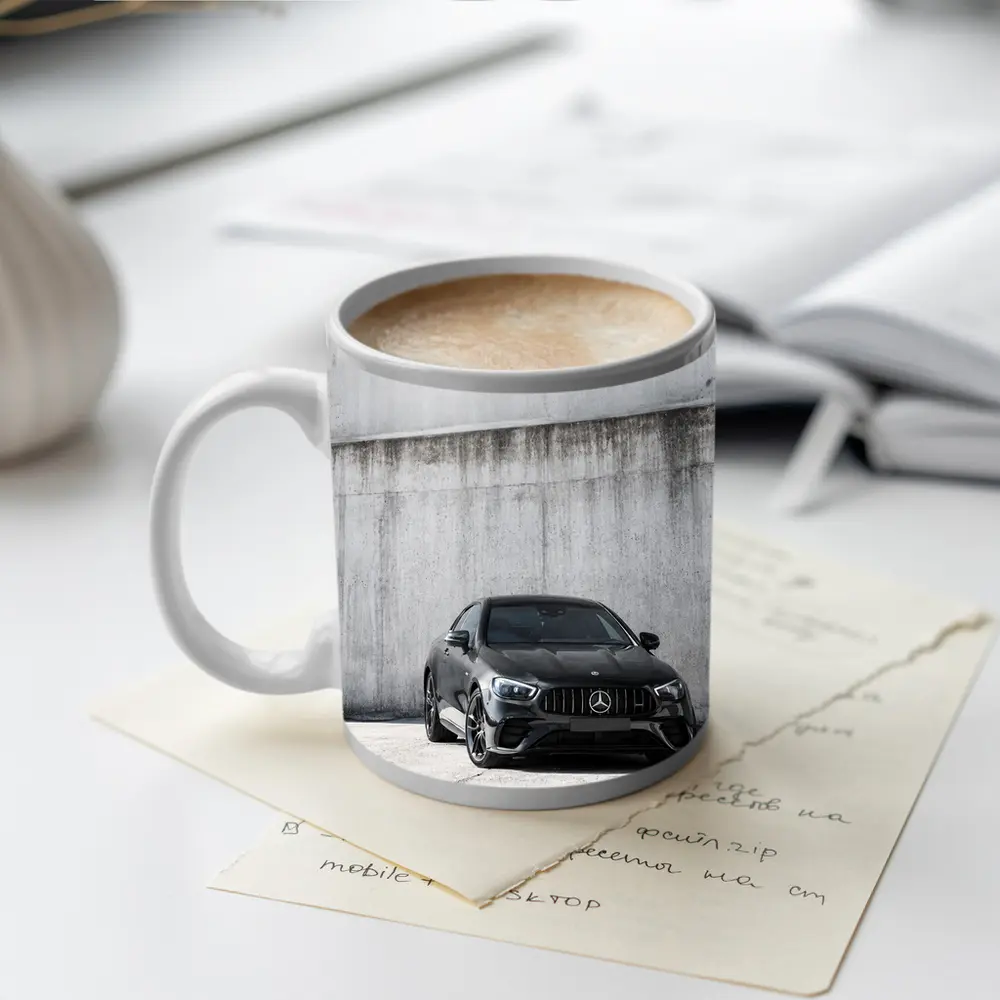Black Mercedes AMG E Class Mountain Background – Mugs
