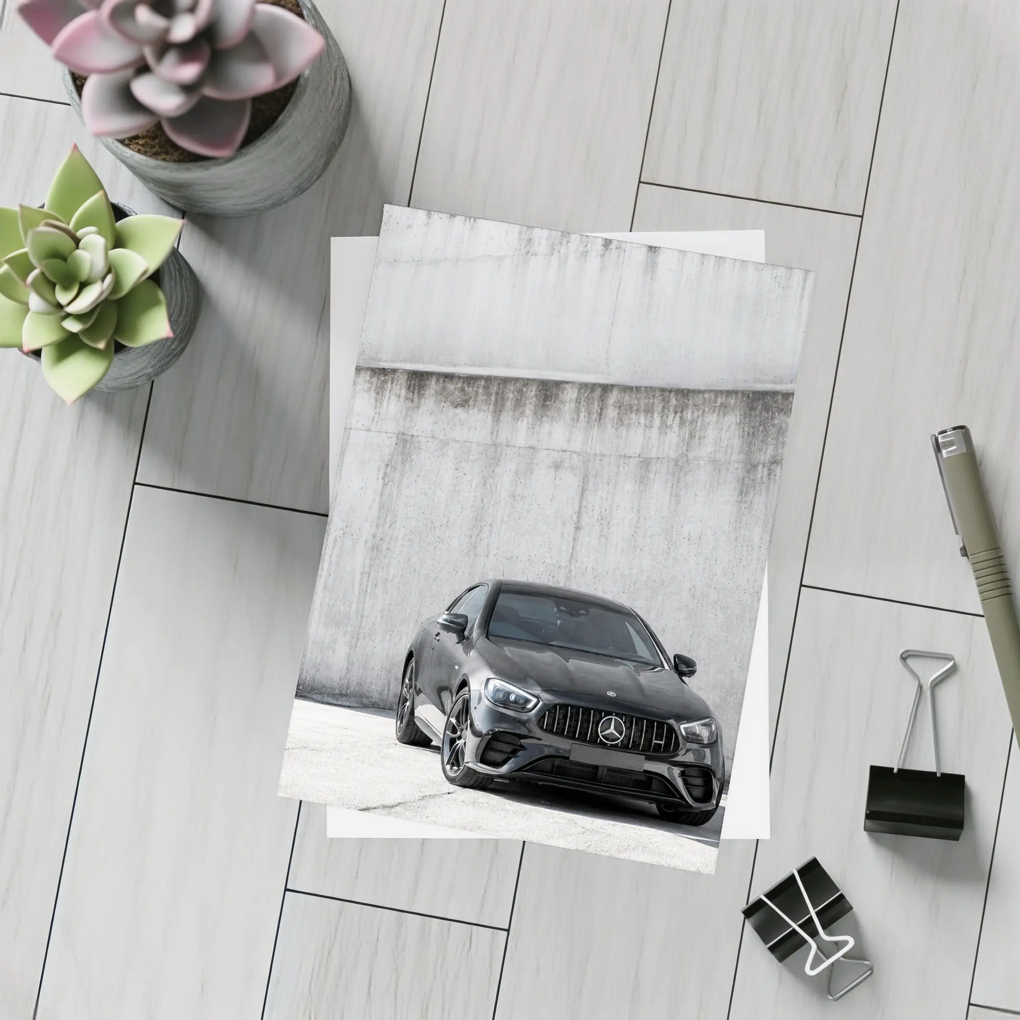 Black Mercedes AMG E Class Mountain Background – Postcards