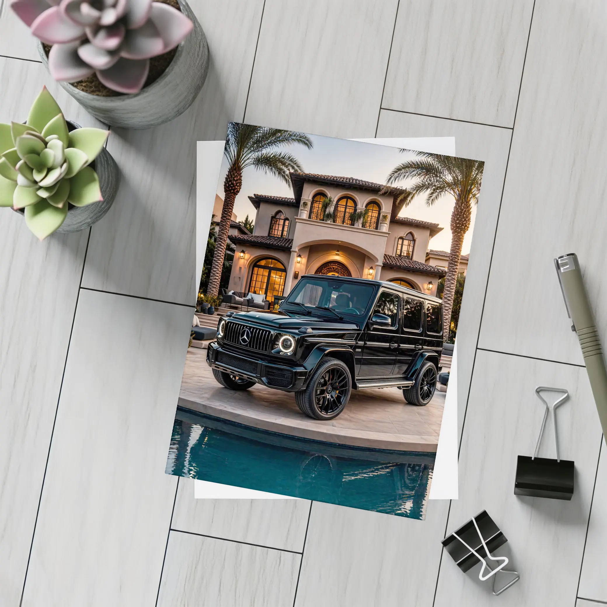 Black Mercedes G Wagon Mansion Driveway – Postcards