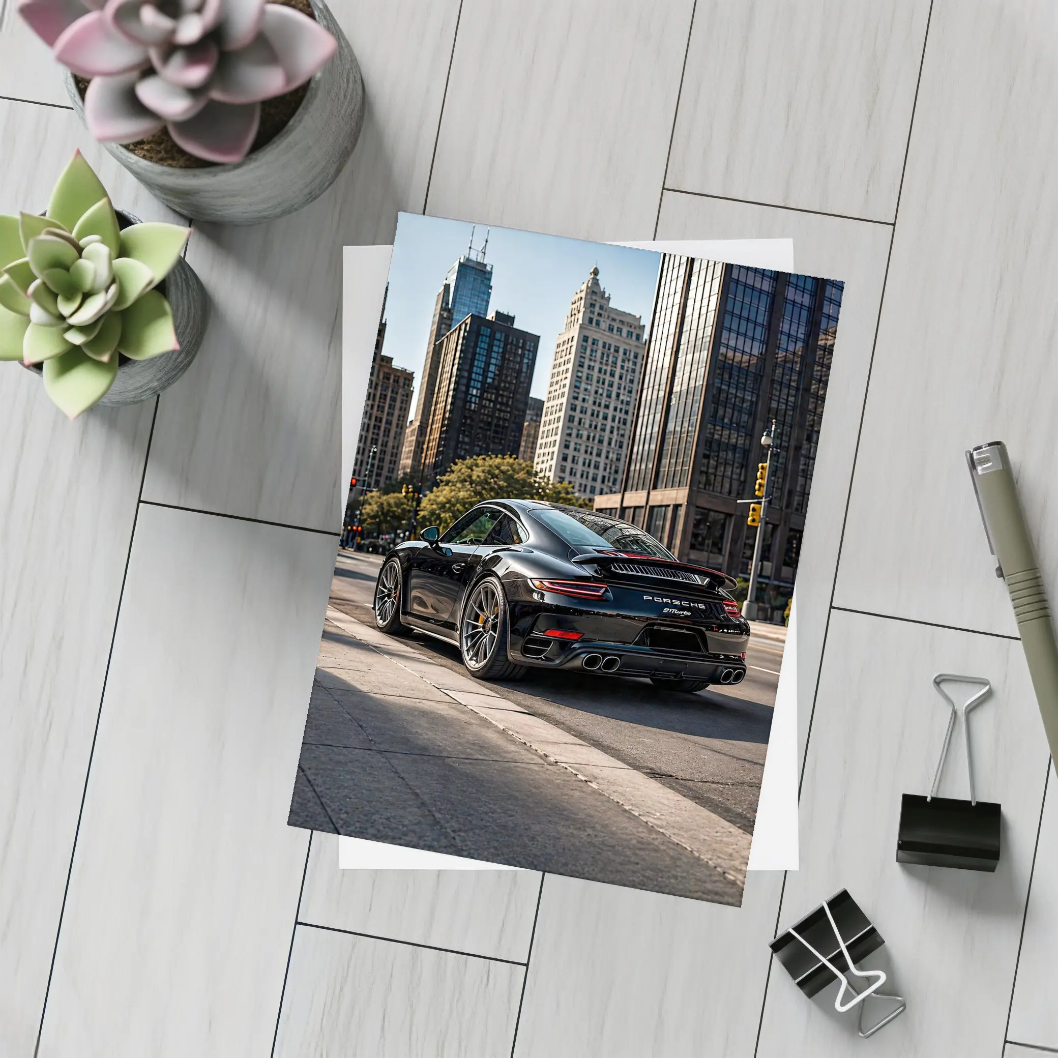 Black Porsche 911 Turbo City Street – Postcards