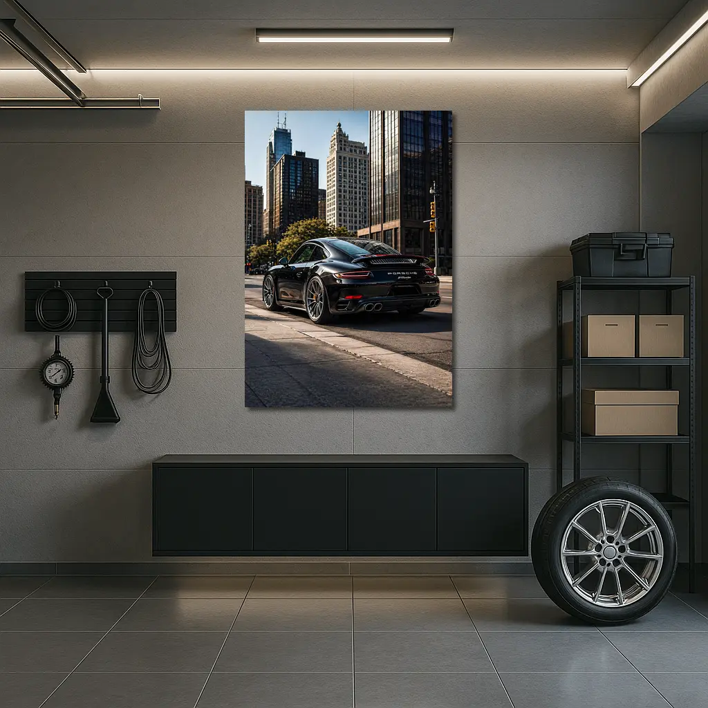 Black Porsche 911 Turbo City Street – Wall Art
