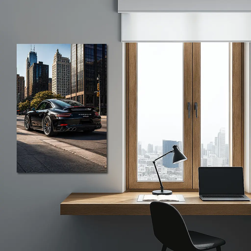 Black Porsche 911 Turbo City Street – Wall Art