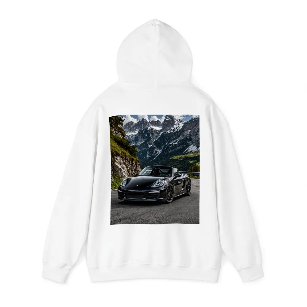 Black Porsche Boxster on Alpine Mountain Road – Hoodies