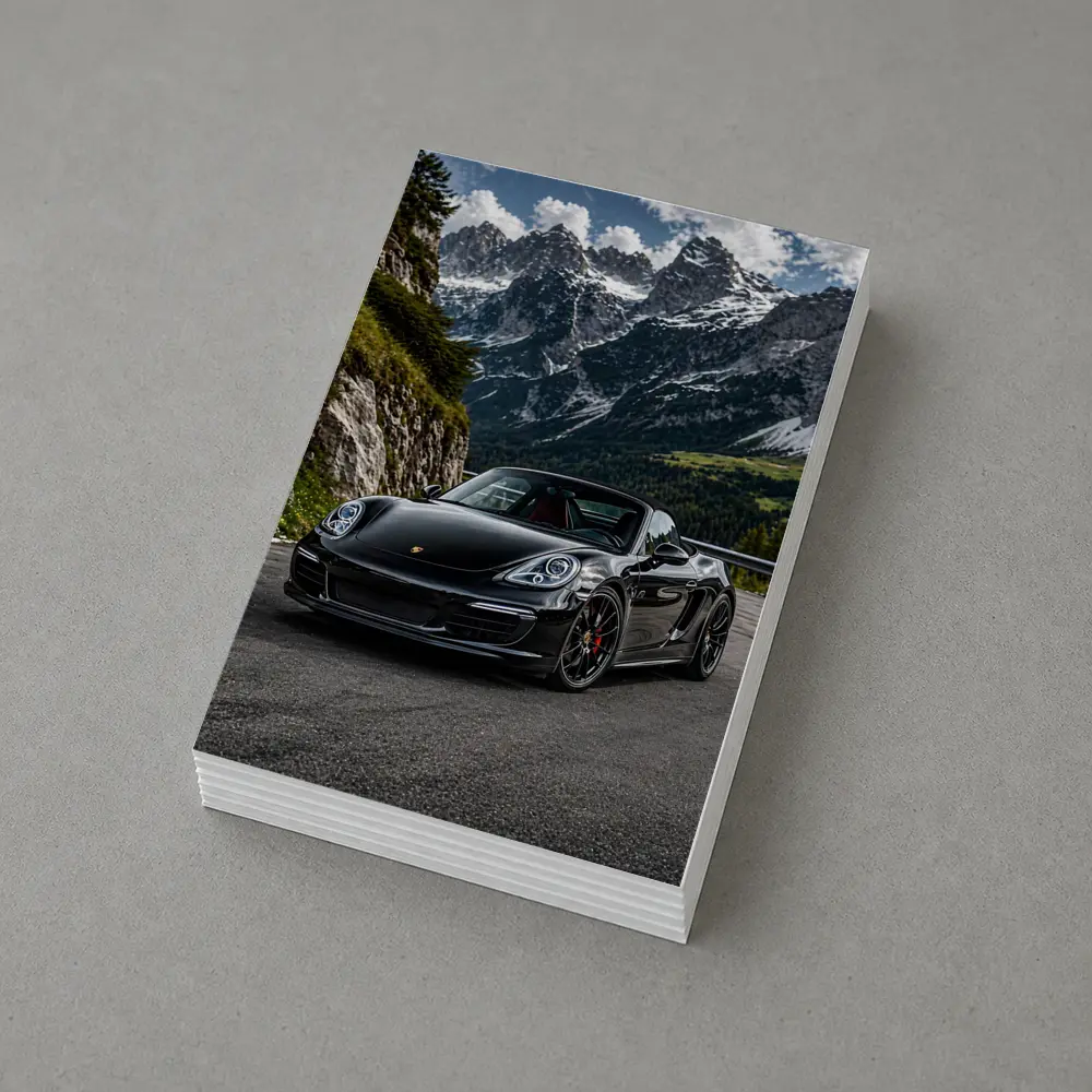 Black Porsche Boxster on Alpine Mountain Road – Postcards