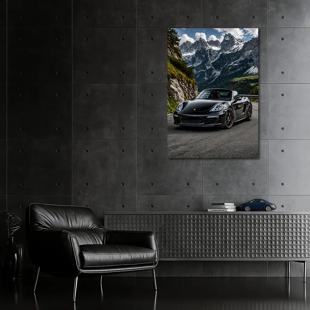 Black Porsche Boxster on Alpine Mountain Road – Wall Art