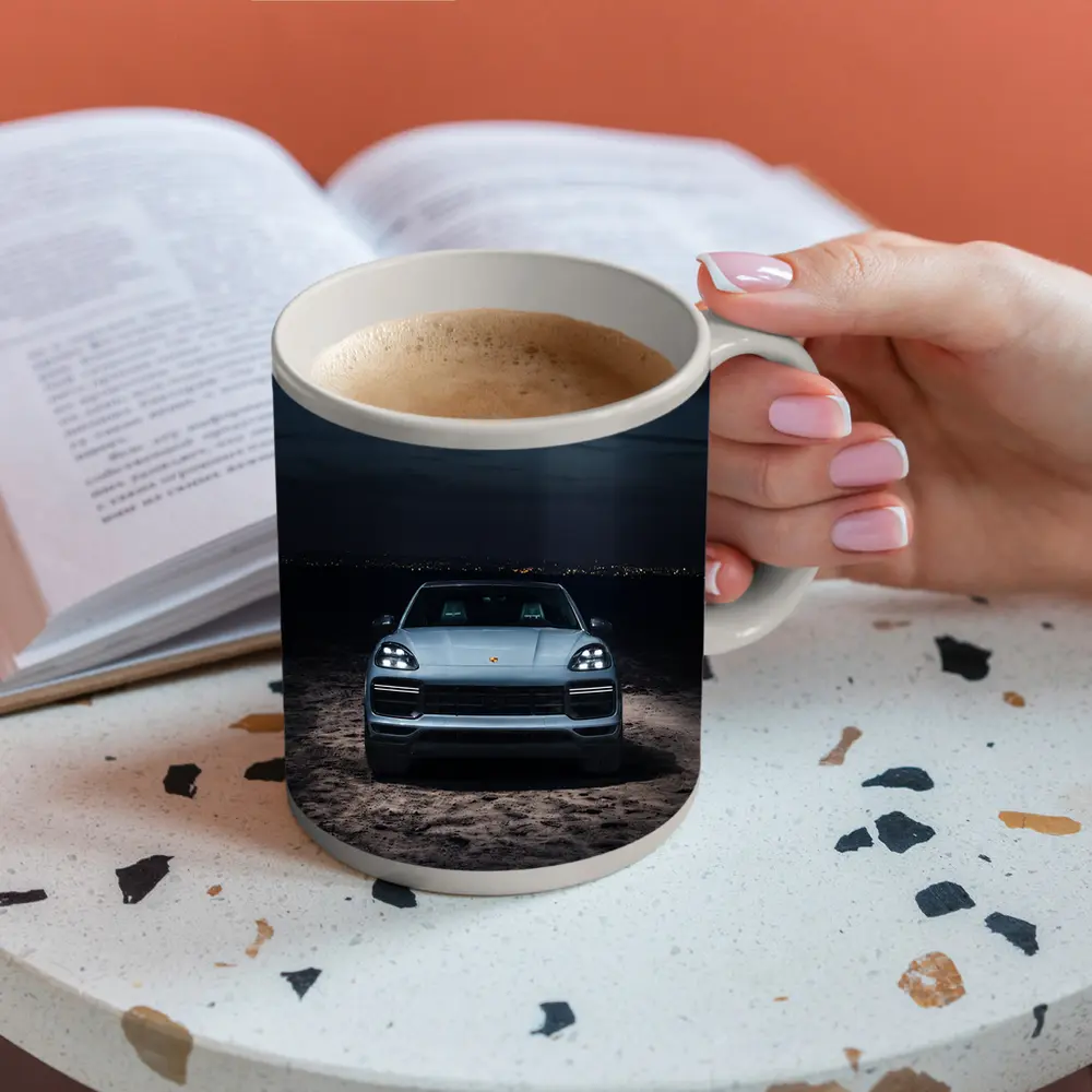 Porsche Cayenne Front View Night Desert – Mugs