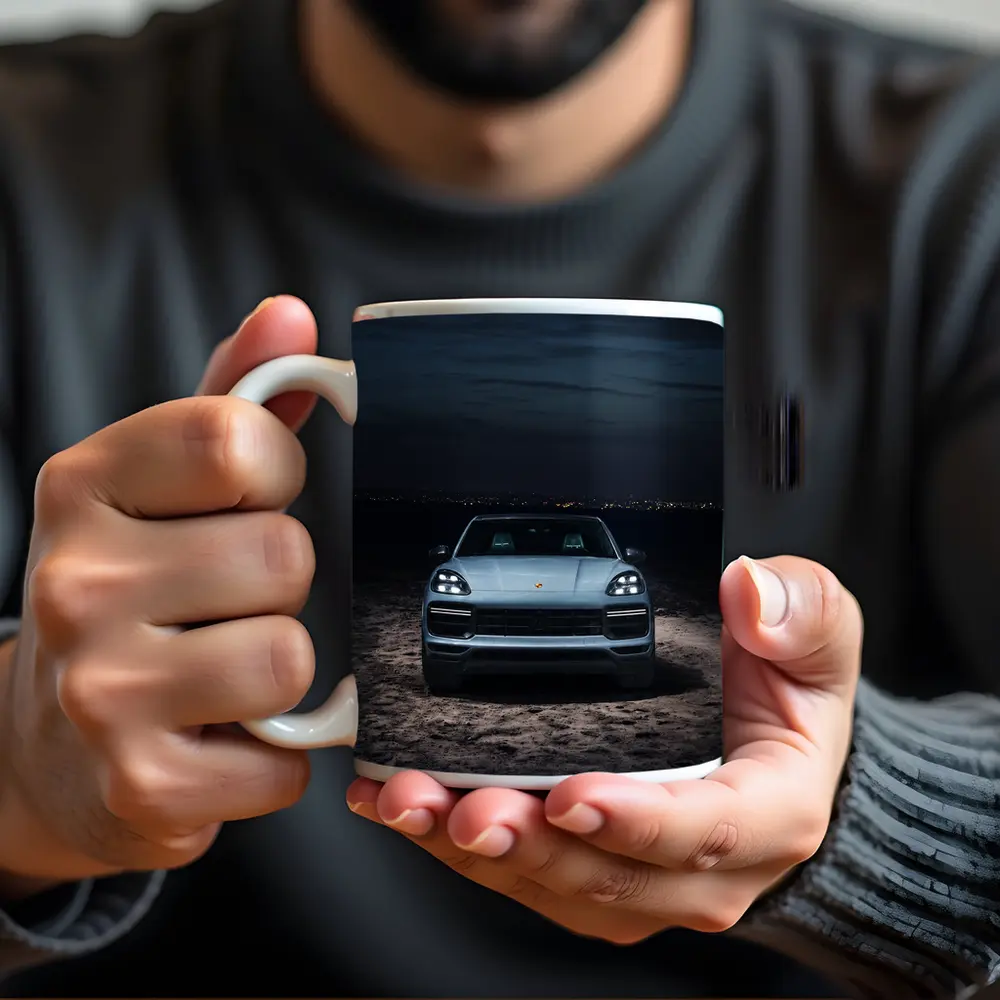 Porsche Cayenne Front View Night Desert – Mugs