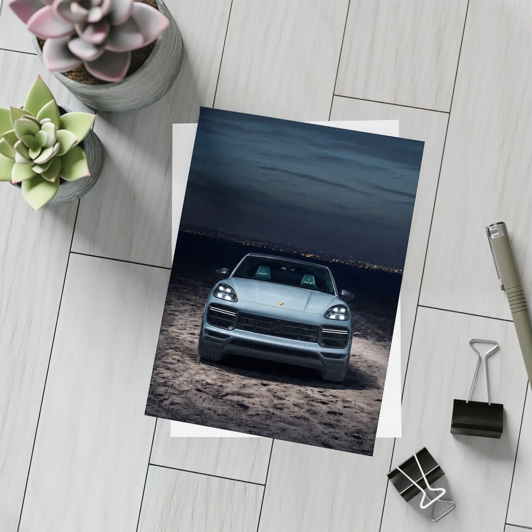 Porsche Cayenne Front View Night Desert – Postcards