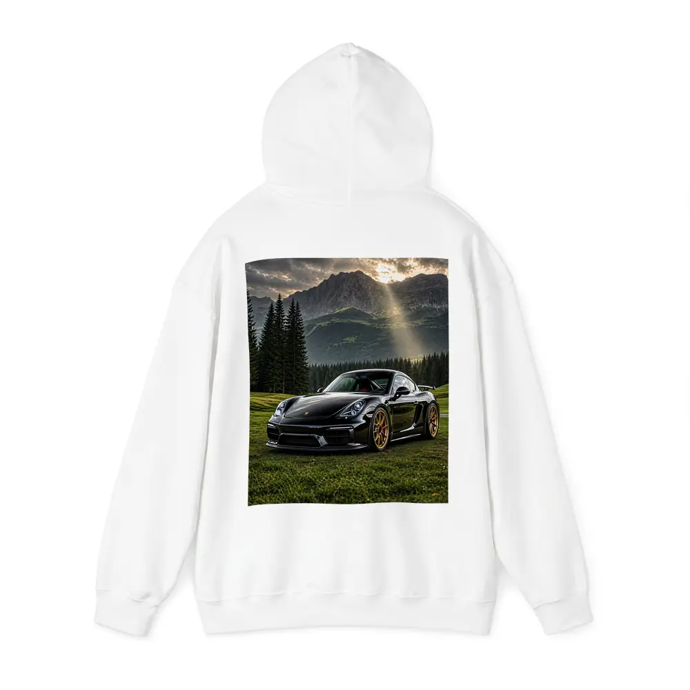 Black Porsche Cayman GT4 Mountain Backdrop – Hoodies