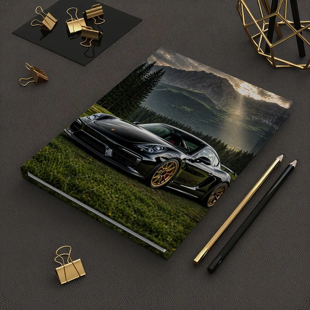 Black Porsche Cayman GT4 Mountain Backdrop – Notebooks