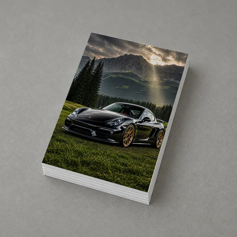 Black Porsche Cayman GT4 Mountain Backdrop – Postcards