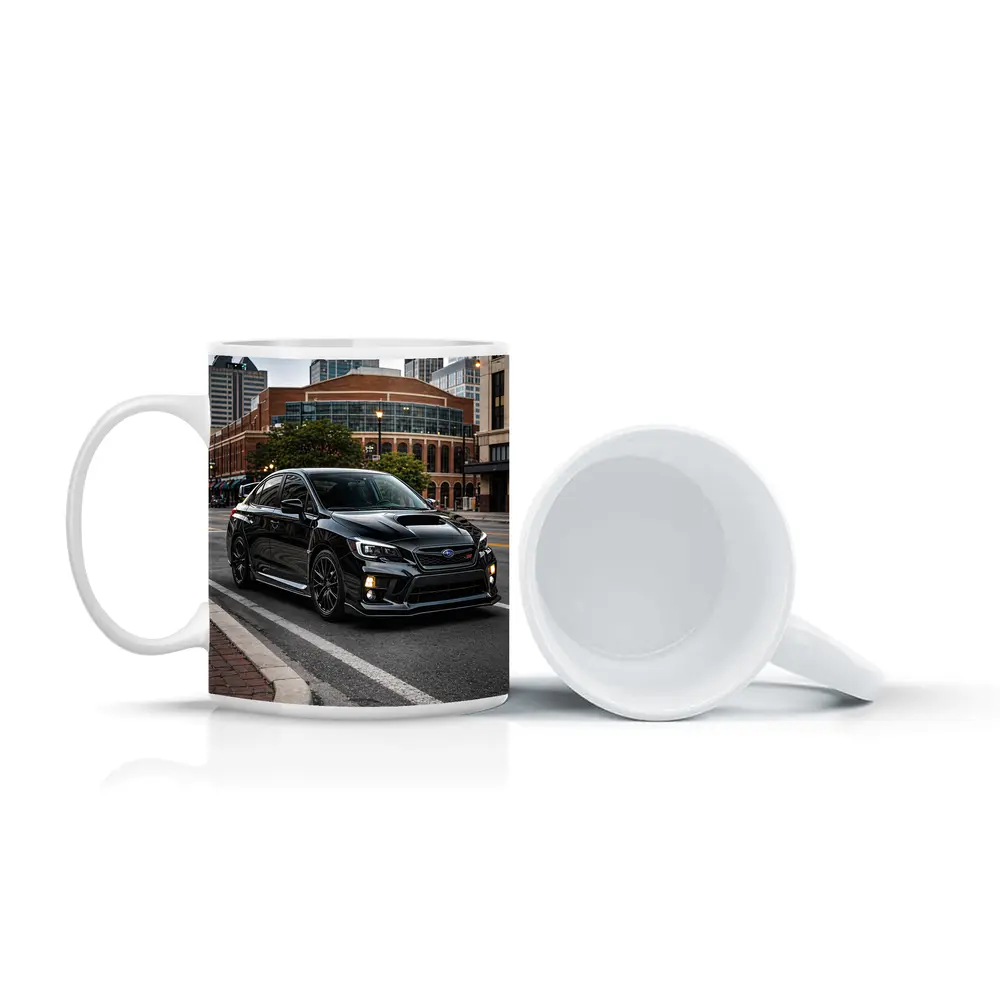 Black Subaru WRX STI Downtown City Street – Mugs
