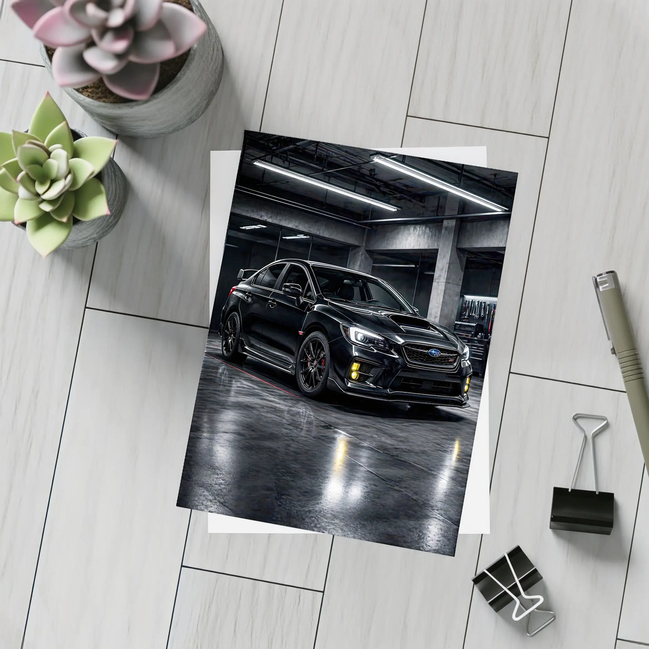 Black Subaru WRX STI Dark Garage – Postcards