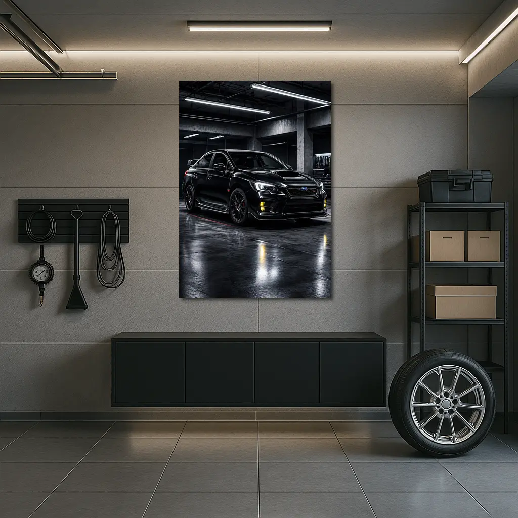 Black Subaru WRX STI Dark Garage – Wall Art