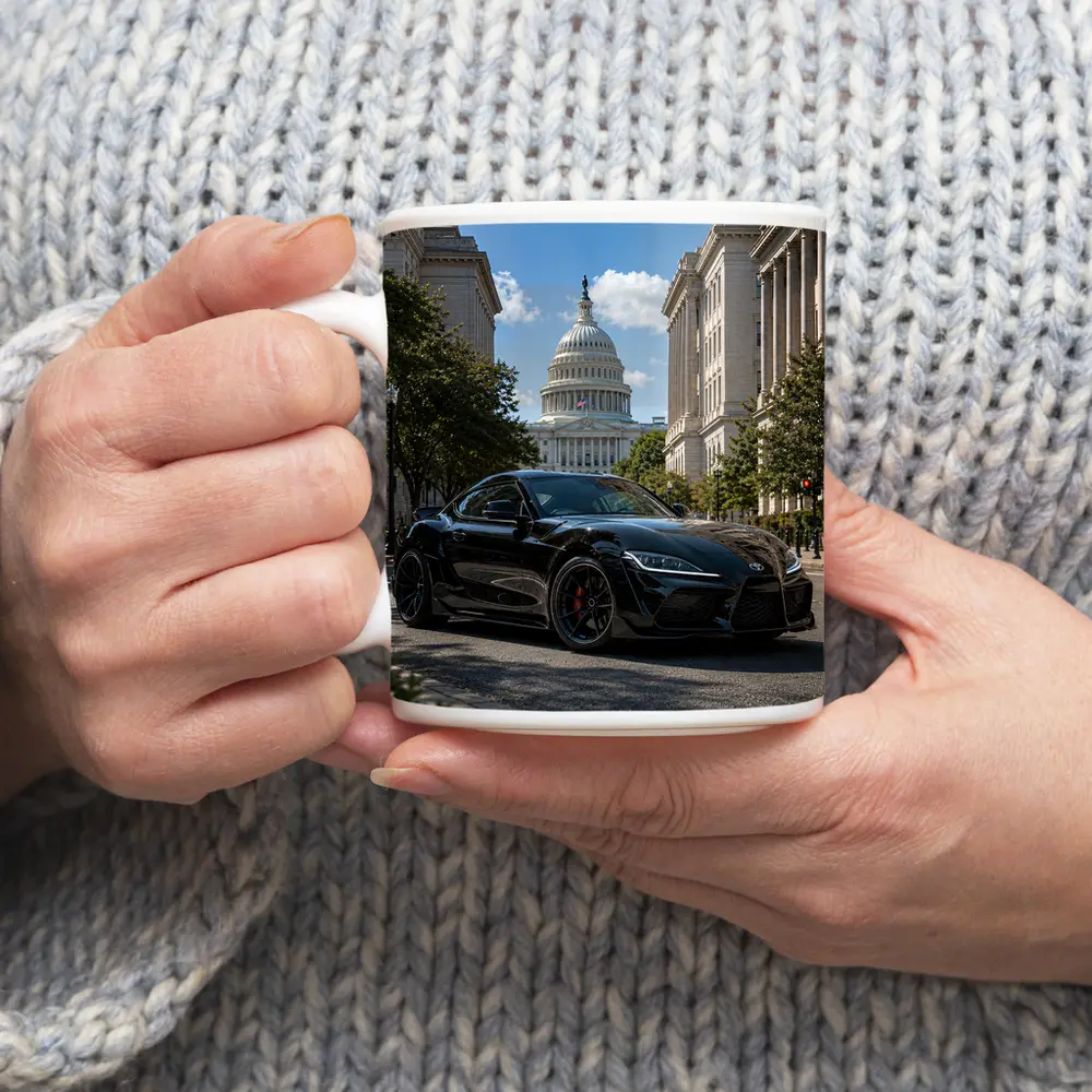 Black Toyota Supra Washington DC Street – Mugs