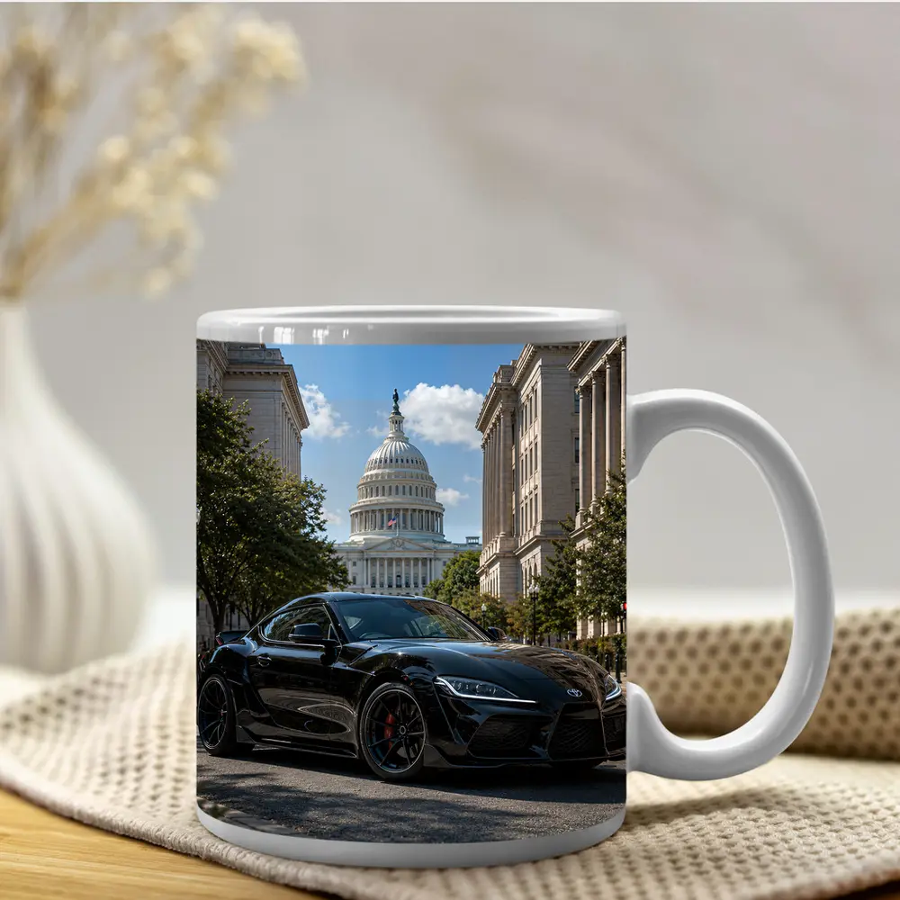 Black Toyota Supra Washington DC Street – Mugs