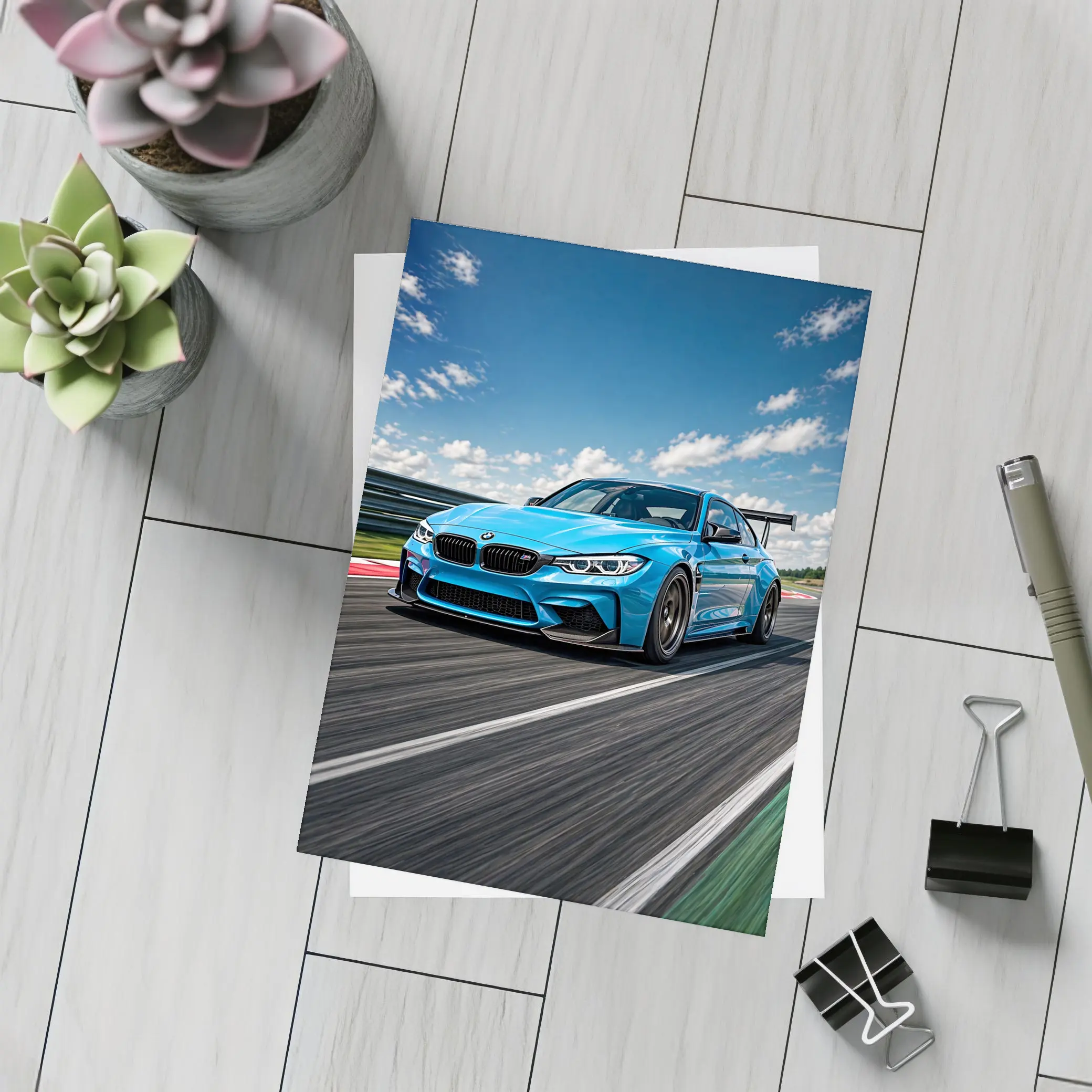 BMW M3 Blue Race Track Speed Art – Postcards