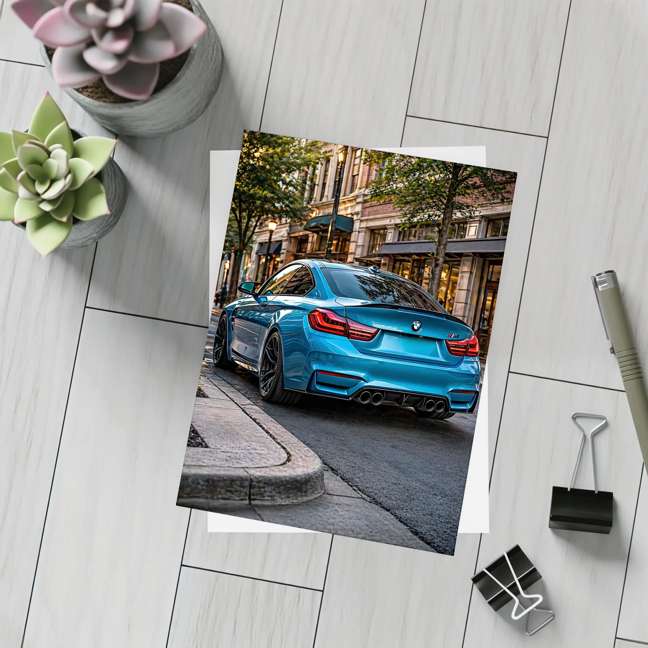 BMW M4 Blue Coupe City Street – Postcards