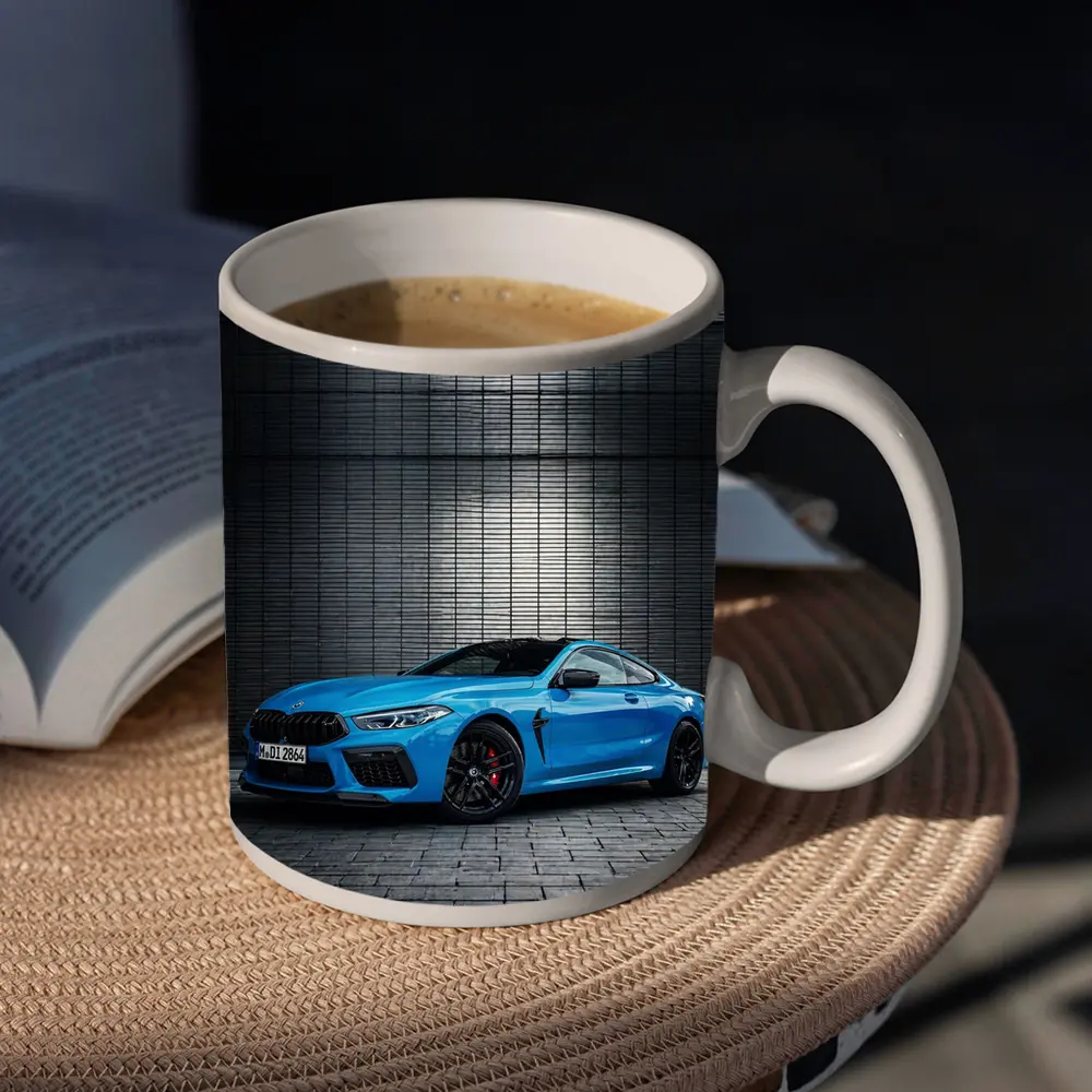 BMW M8 Blue Coupe Urban Wall Background – Mugs