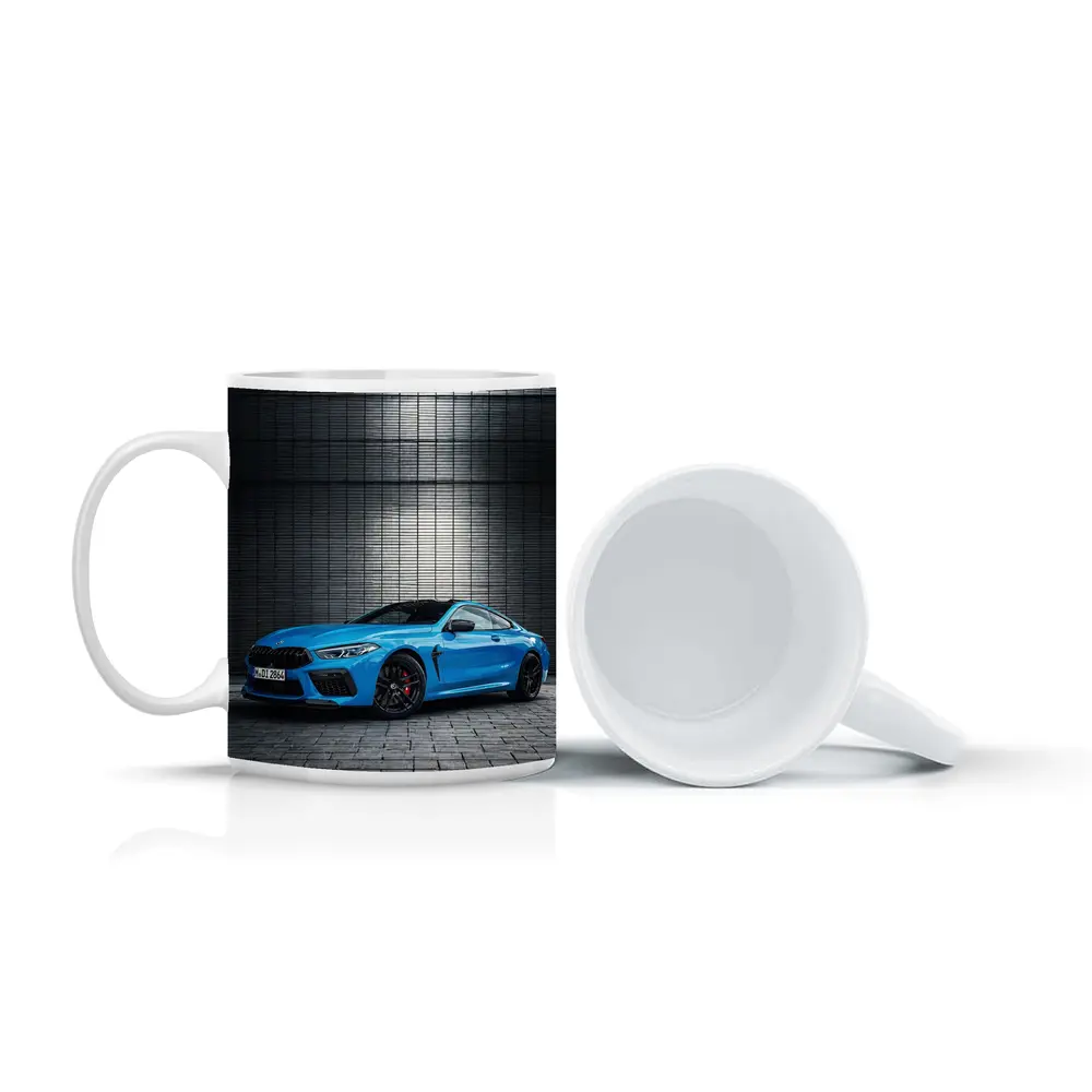 BMW M8 Blue Coupe Urban Wall Background – Mugs