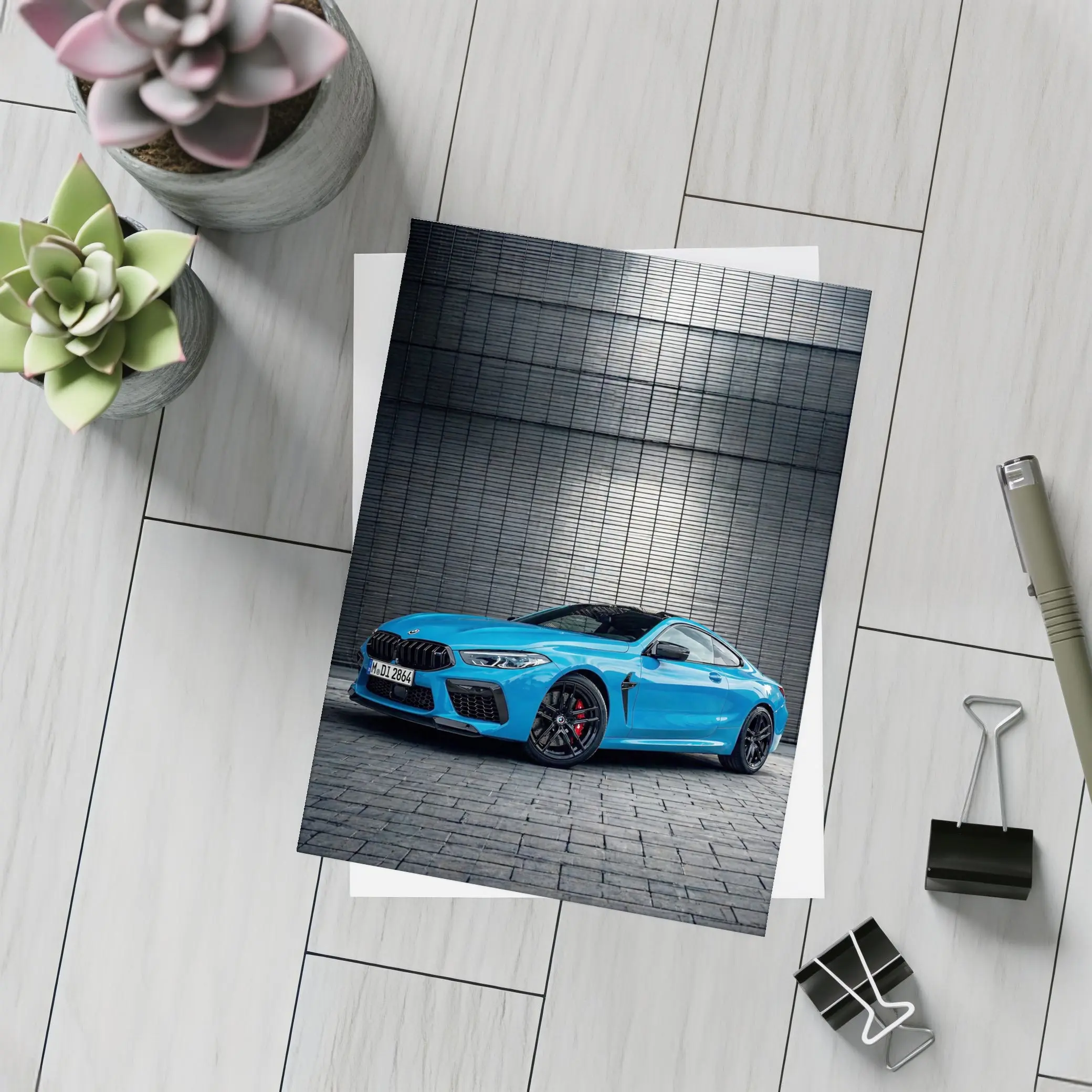 BMW M8 Blue Coupe Urban Wall Background – Postcards