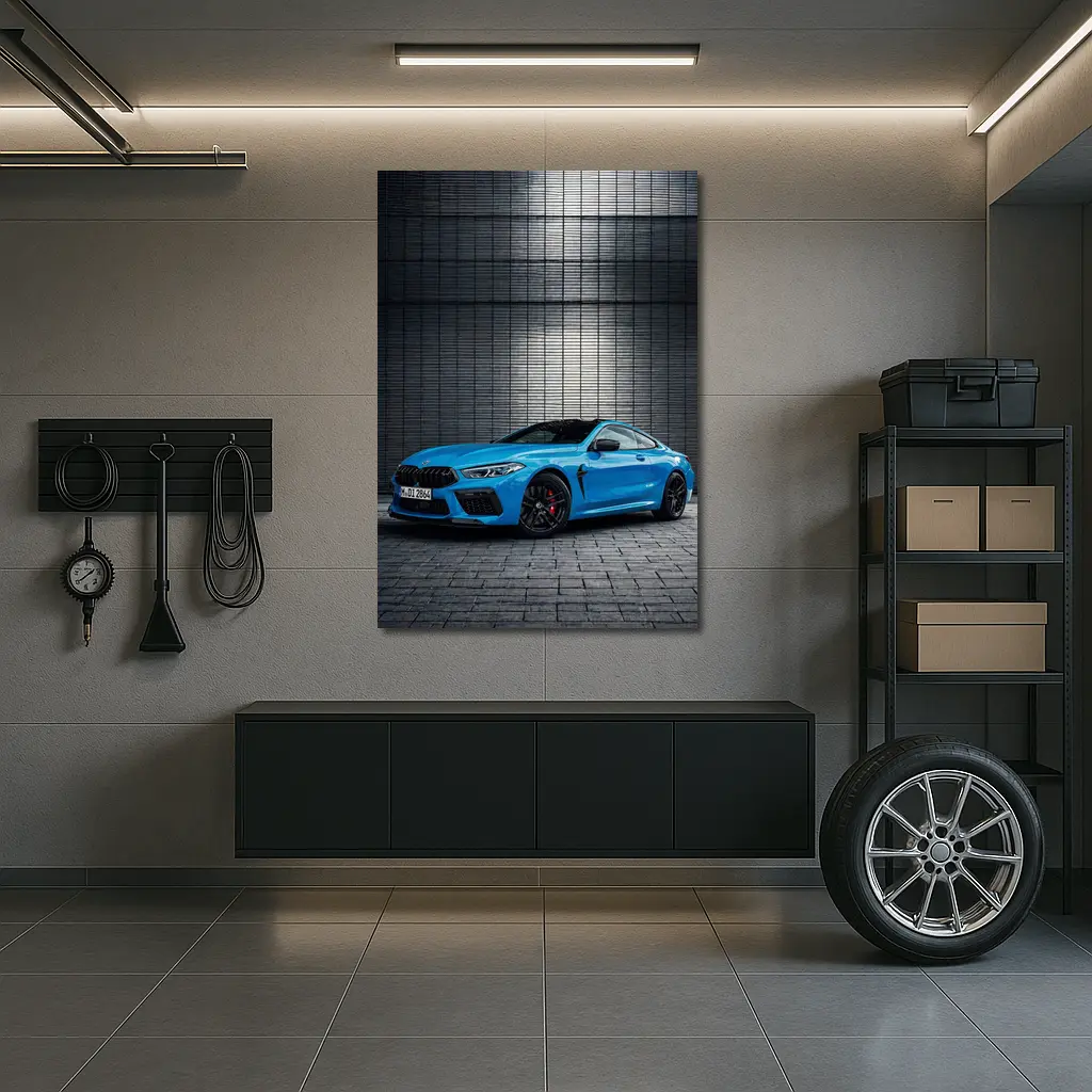 BMW M8 Blue Coupe Urban Wall Background – Wall Art