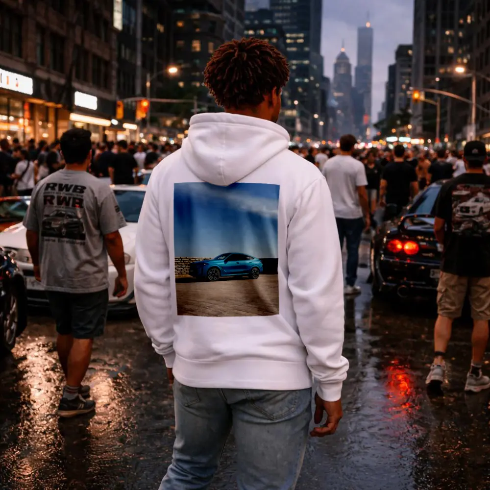 BMW X6 Blue Coupe SUV Outdoor Setting – Hoodies