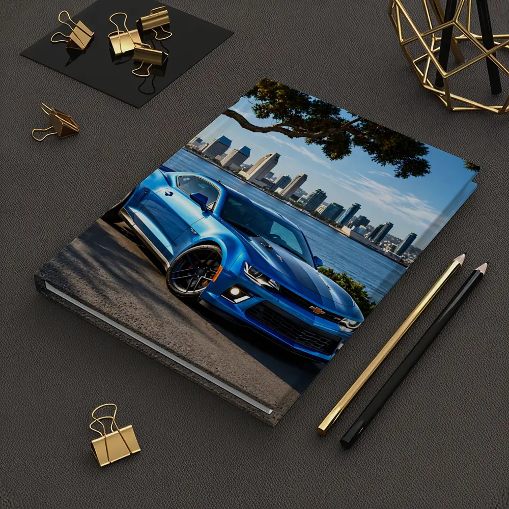 Blue Chevrolet Camaro City Waterfront Scene – Notebooks