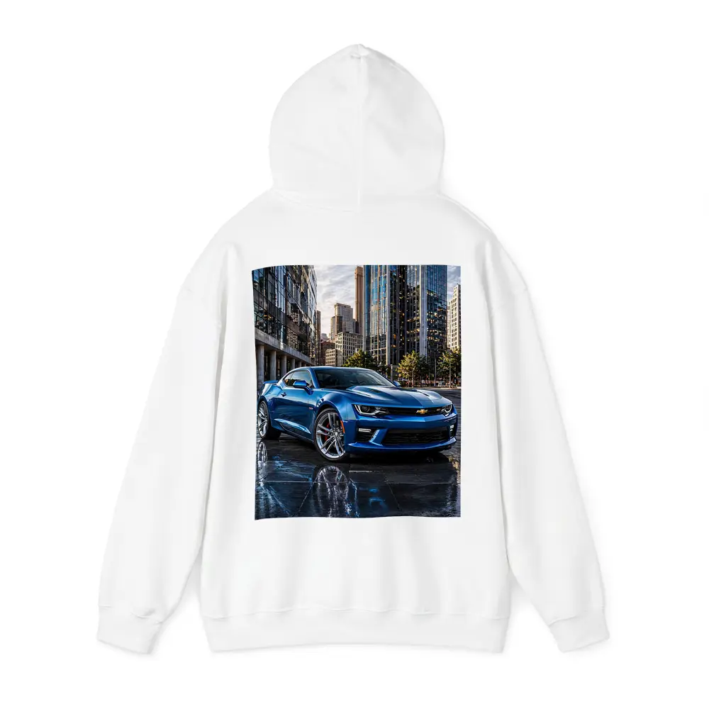 Blue Chevrolet Camaro SS City Background – Hoodies