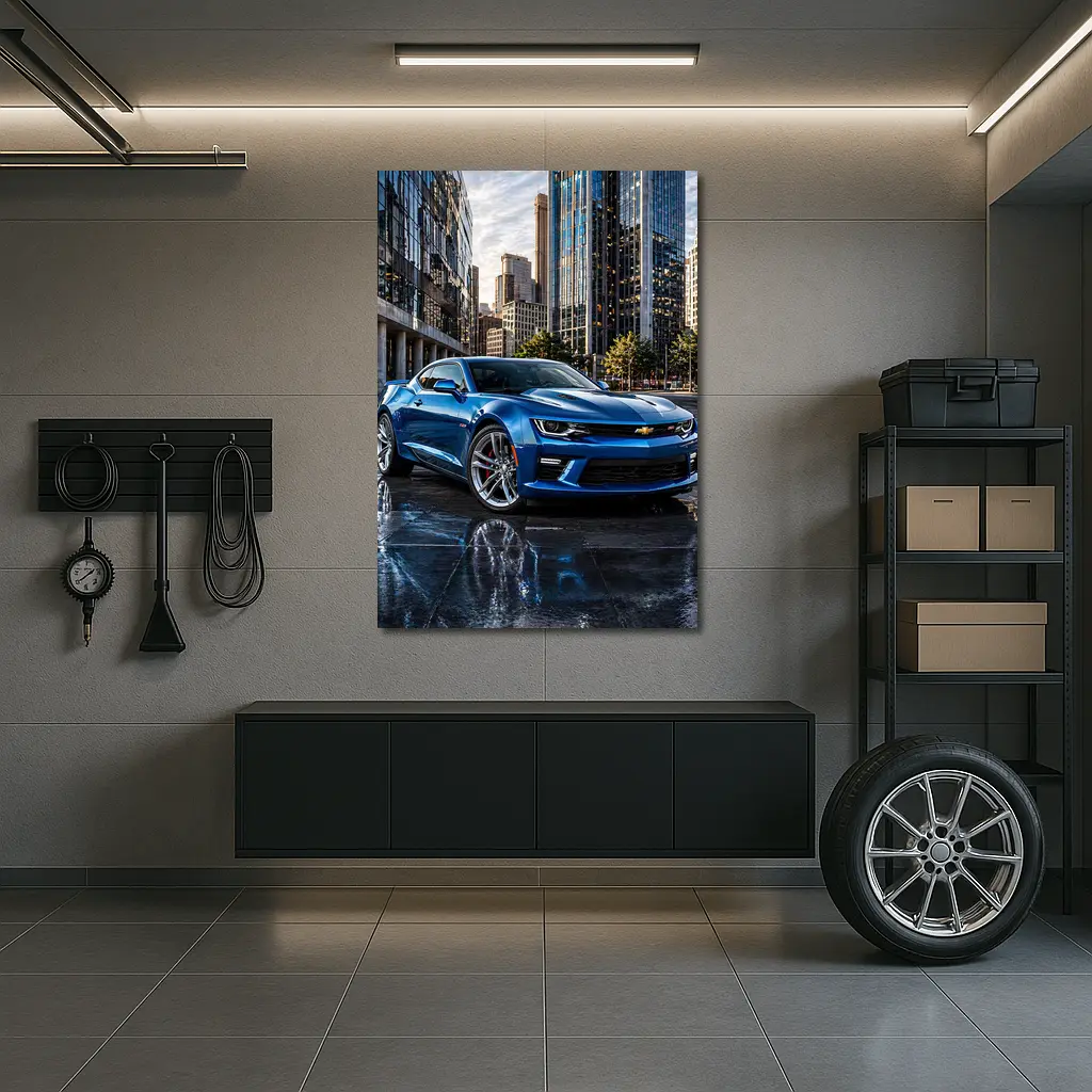 Blue Chevrolet Camaro SS City Background – Wall Art