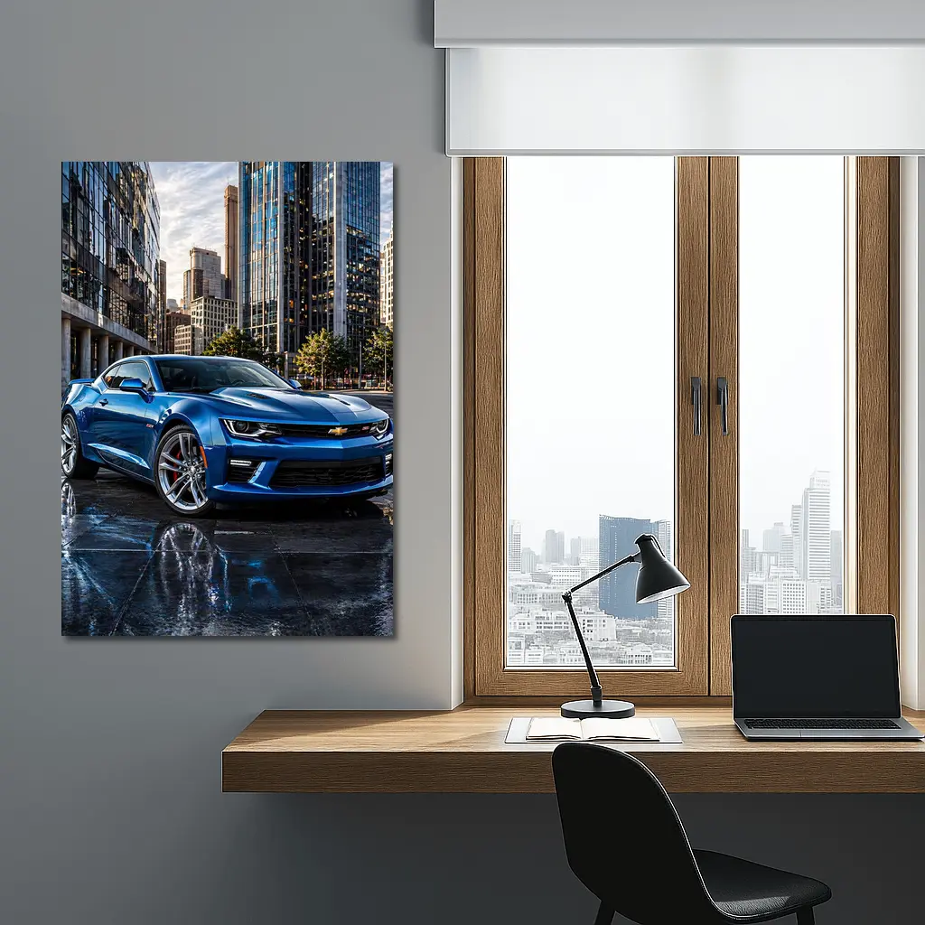 Blue Chevrolet Camaro SS City Background – Wall Art