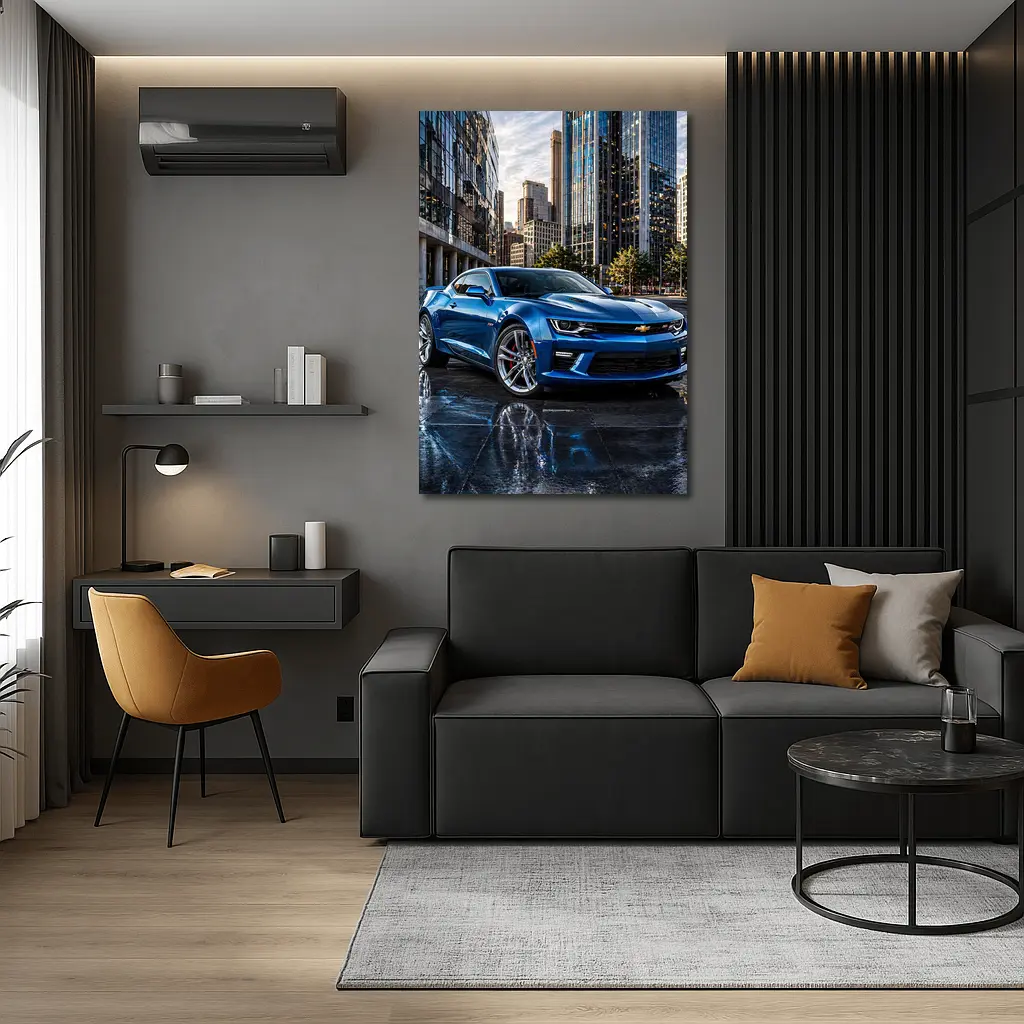 Blue Chevrolet Camaro SS City Background – Wall Art