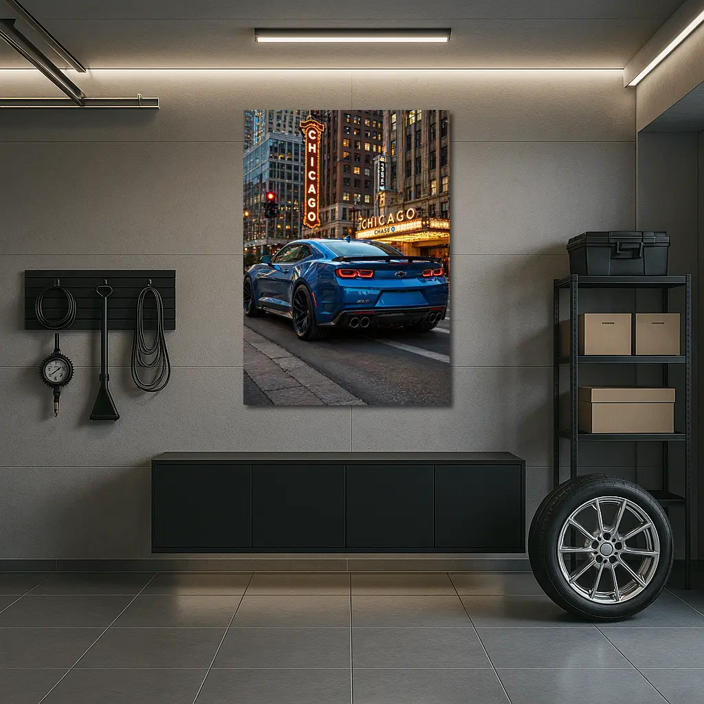 Chevrolet Camaro ZL1 Blue Chicago Street – Wall Art