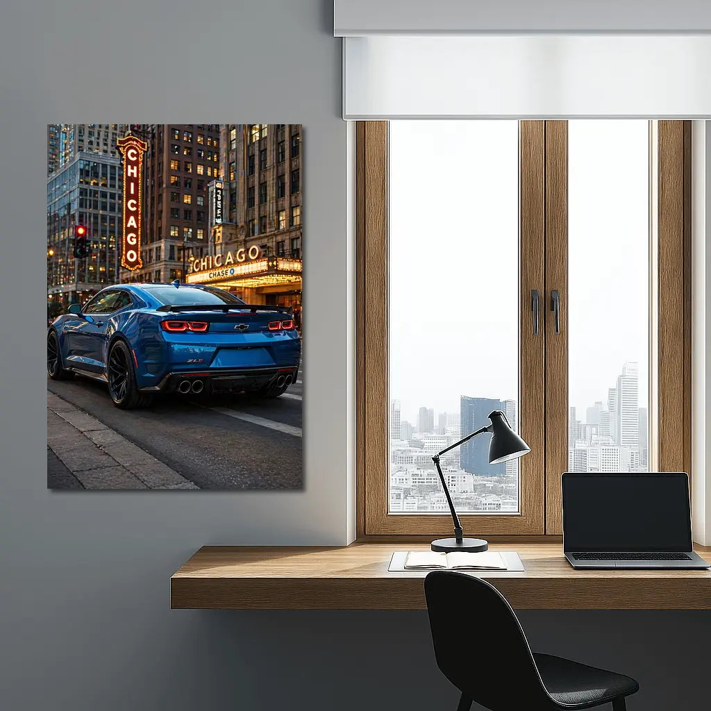 Chevrolet Camaro ZL1 Blue Chicago Street – Wall Art