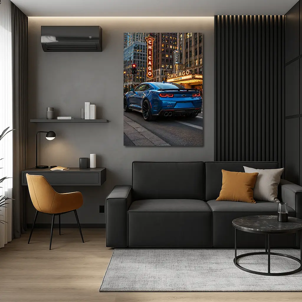 Chevrolet Camaro ZL1 Blue Chicago Street – Wall Art