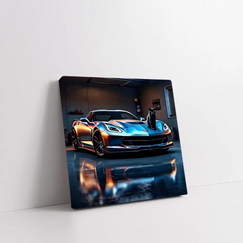 Chevrolet Corvette Black Cat Garage Night – Wall Art