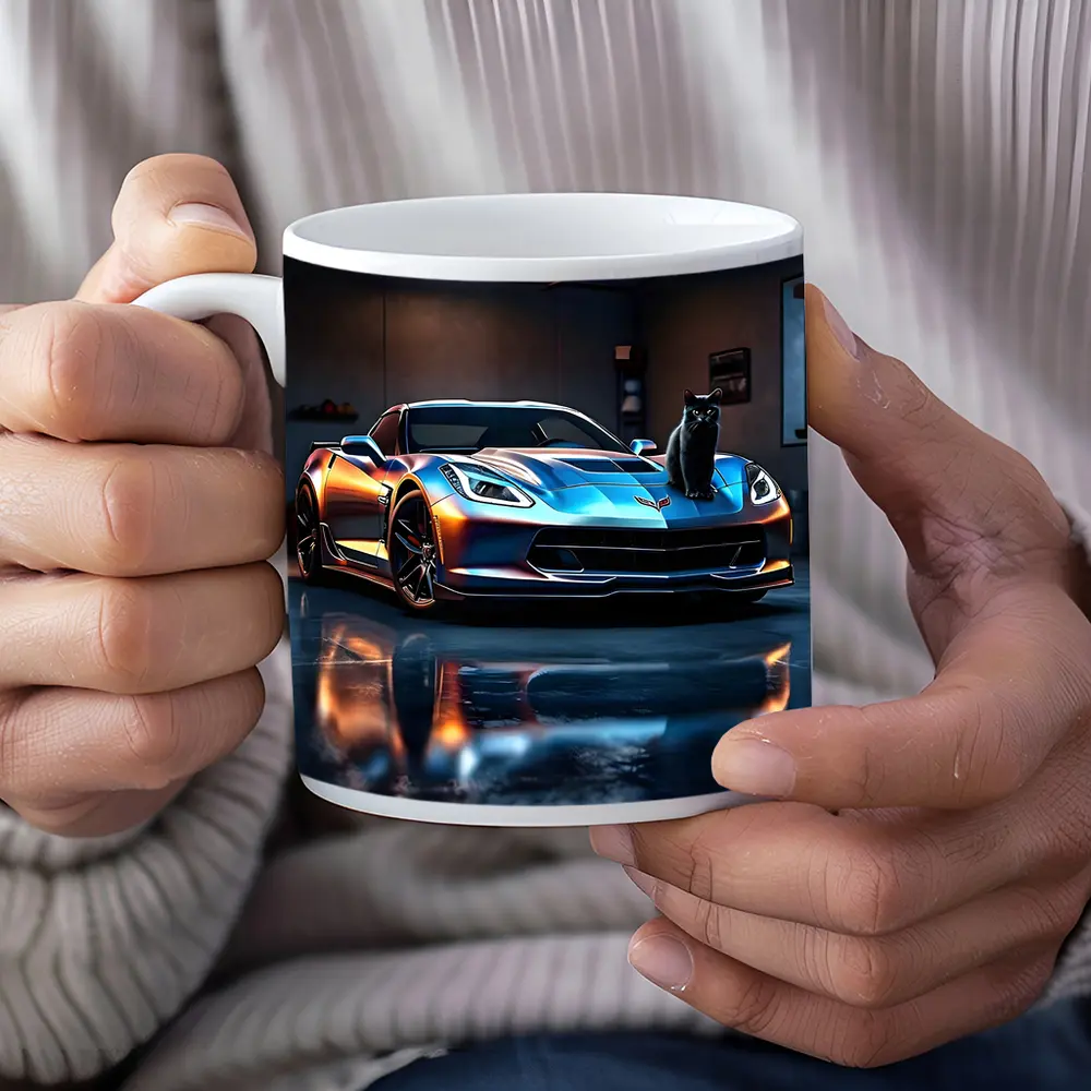 Chevrolet Corvette Black Cat Garage Night – Mugs