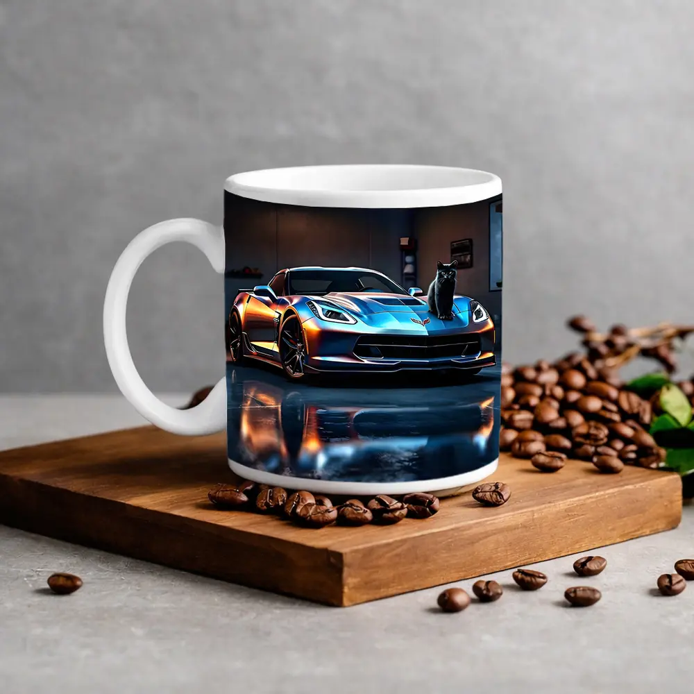 Chevrolet Corvette Black Cat Garage Night – Mugs