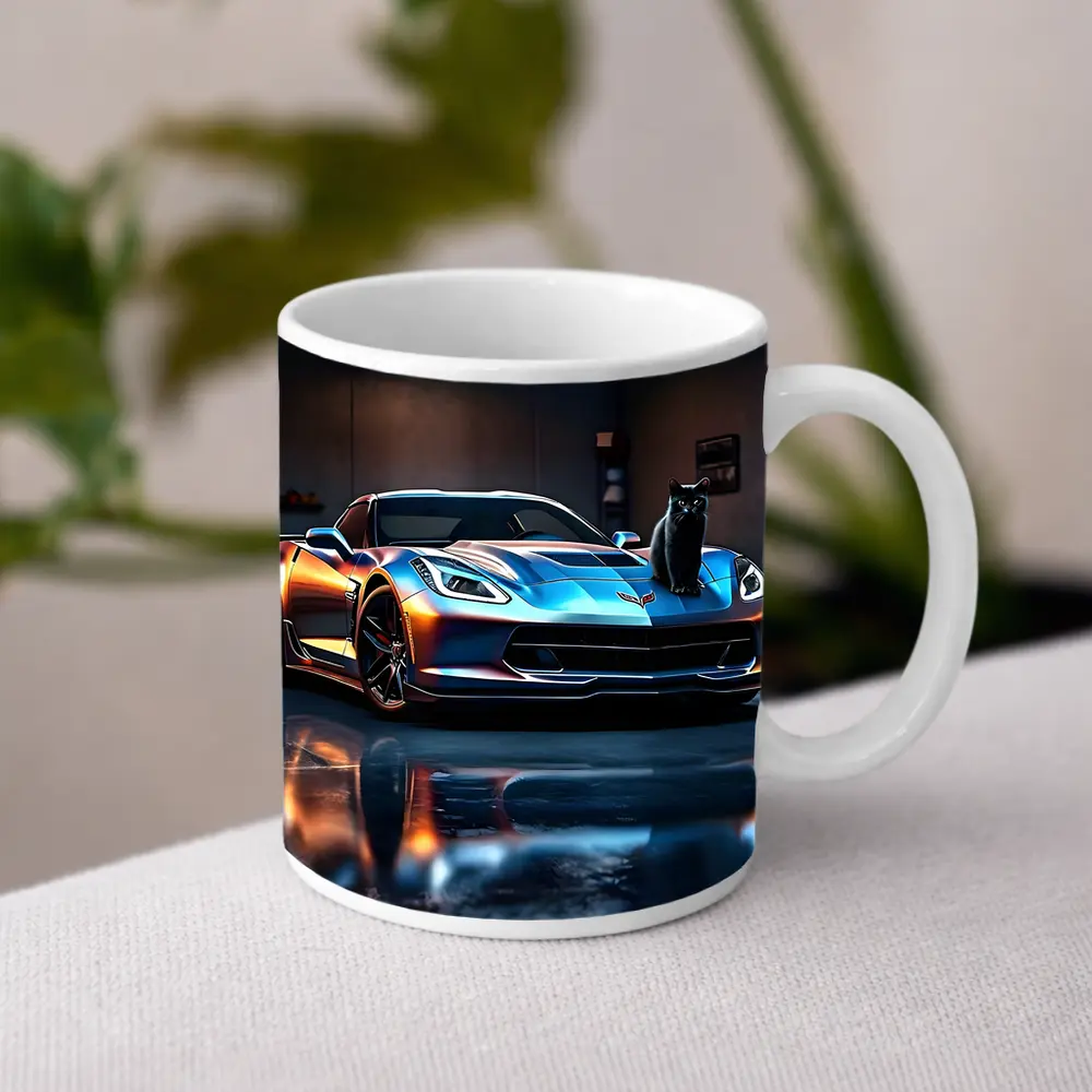 Chevrolet Corvette Black Cat Garage Night – Mugs