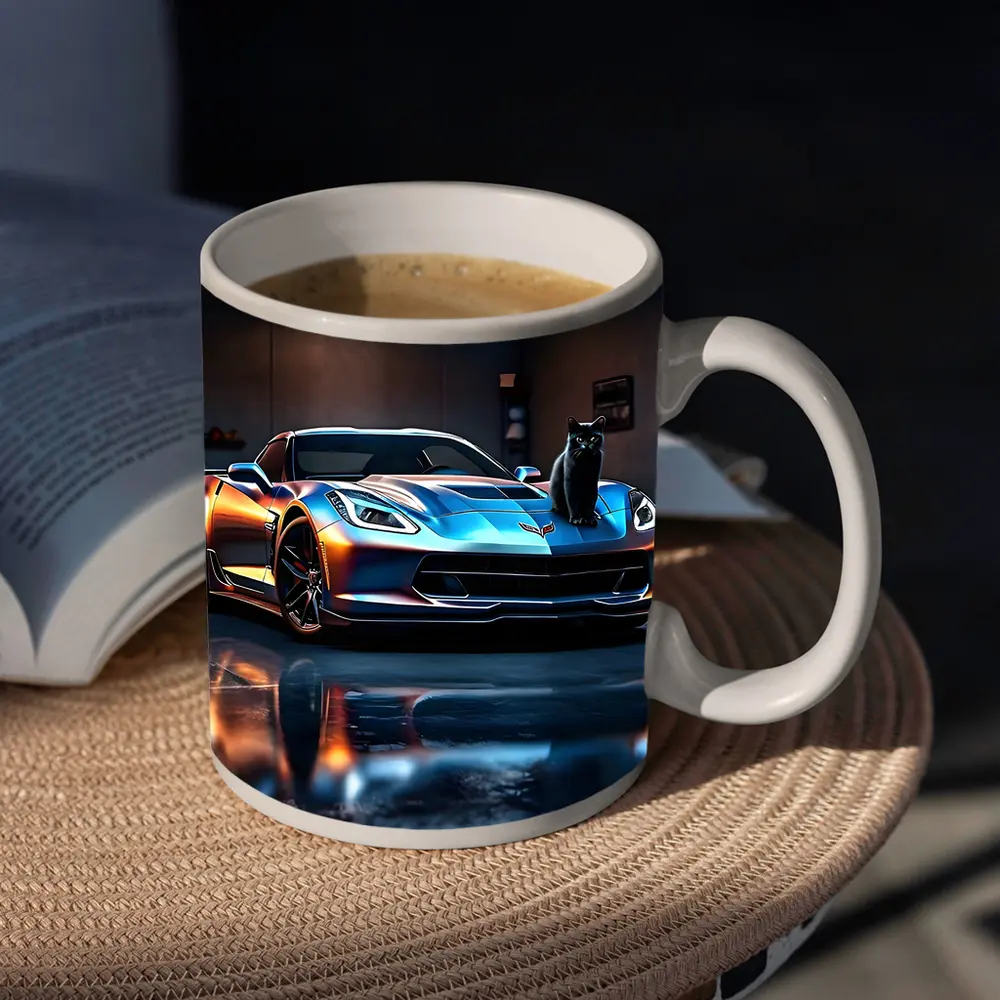Chevrolet Corvette Black Cat Garage Night – Mugs