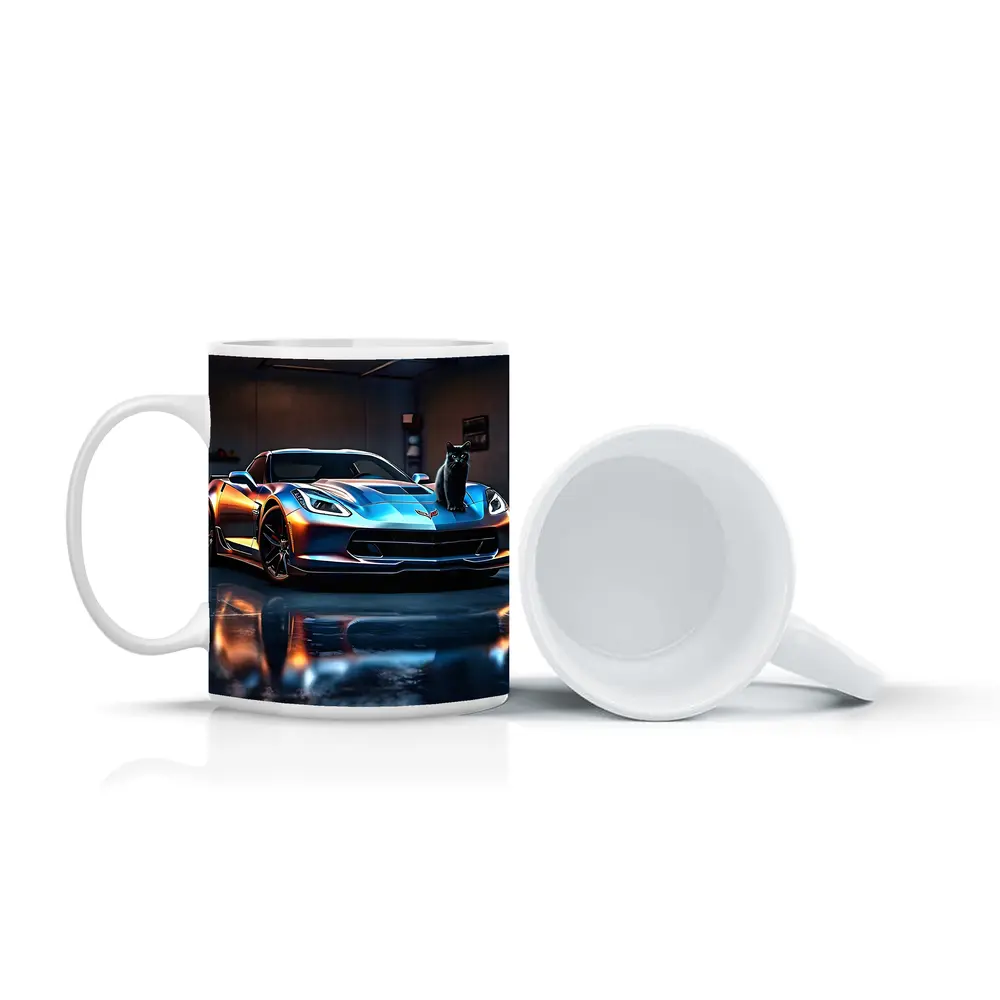 Chevrolet Corvette Black Cat Garage Night – Mugs
