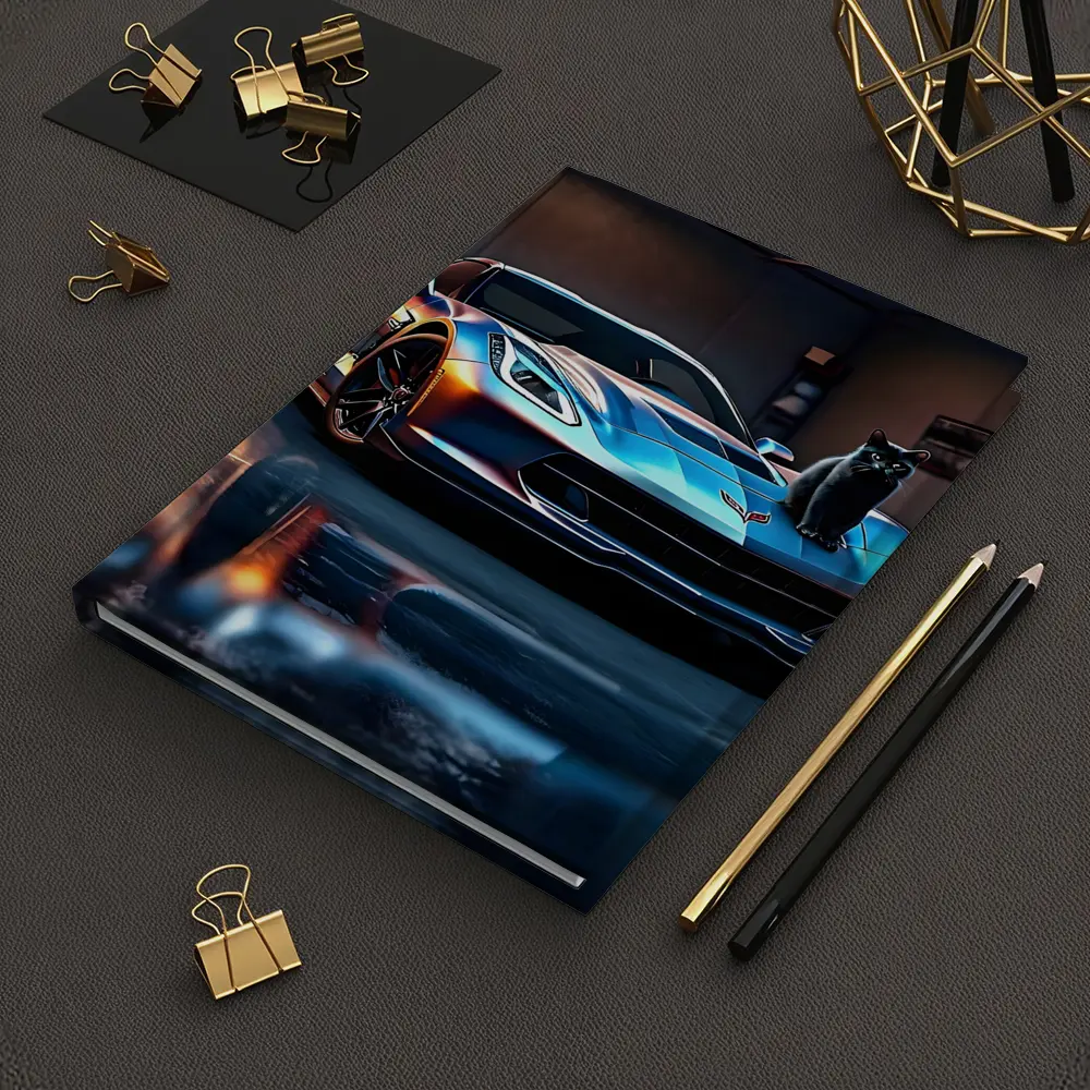 Chevrolet Corvette Black Cat Garage Night – Notebooks