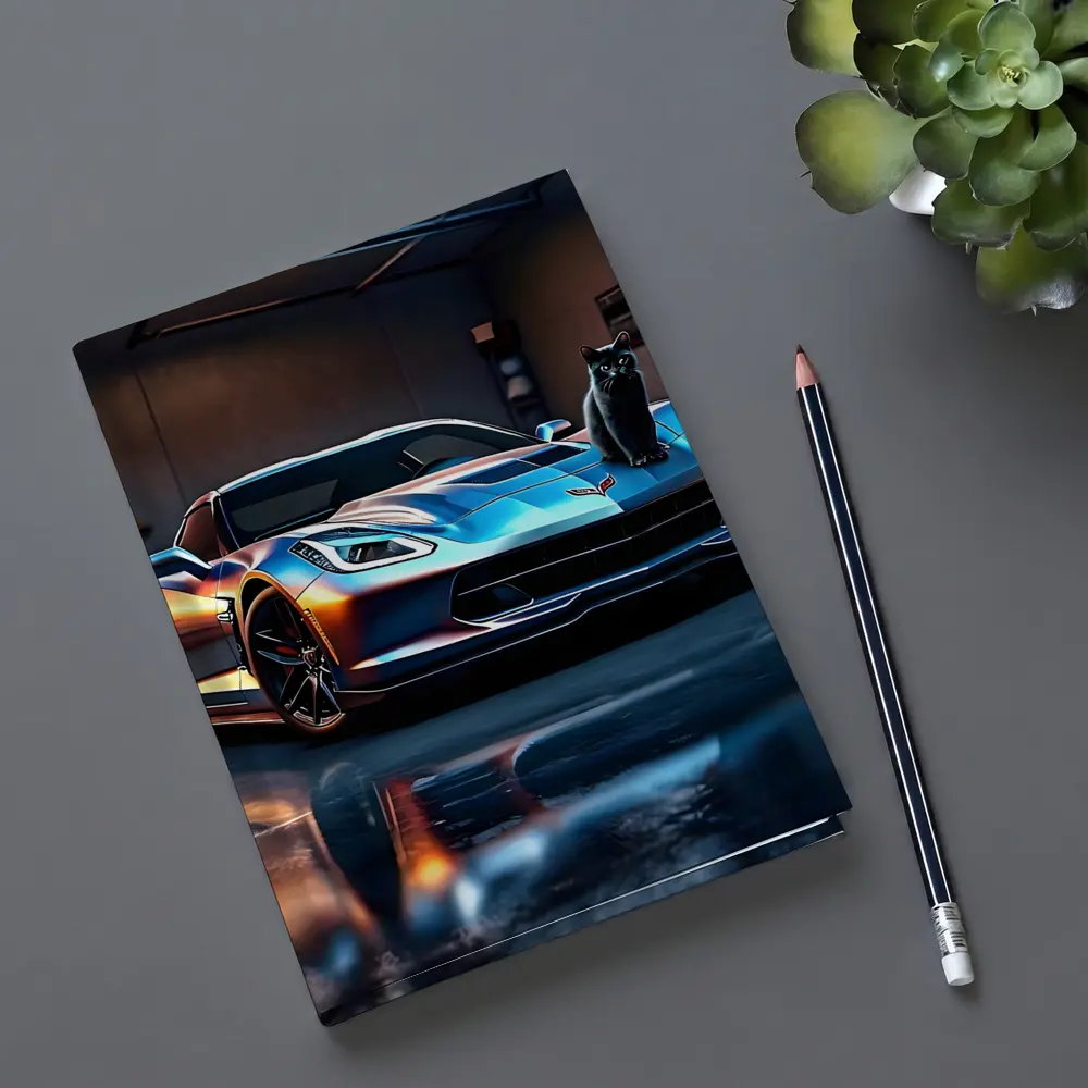 Chevrolet Corvette Black Cat Garage Night – Notebooks