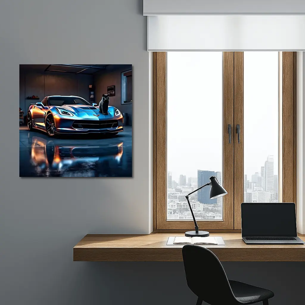 Chevrolet Corvette Black Cat Garage Night – Wall Art